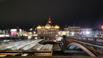 View of Waverly station at night from the hotel.