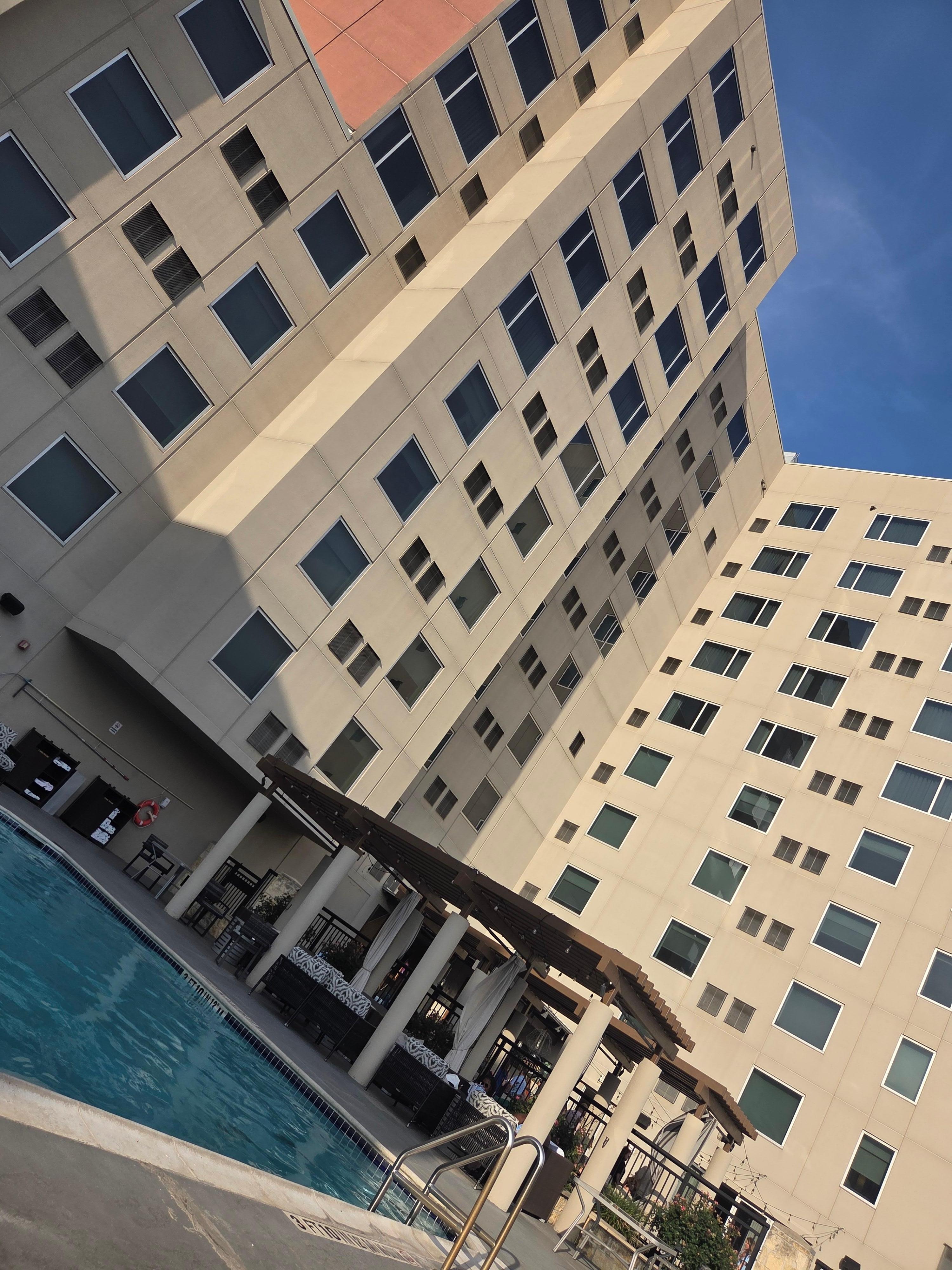 At the pool looking up at our room. 