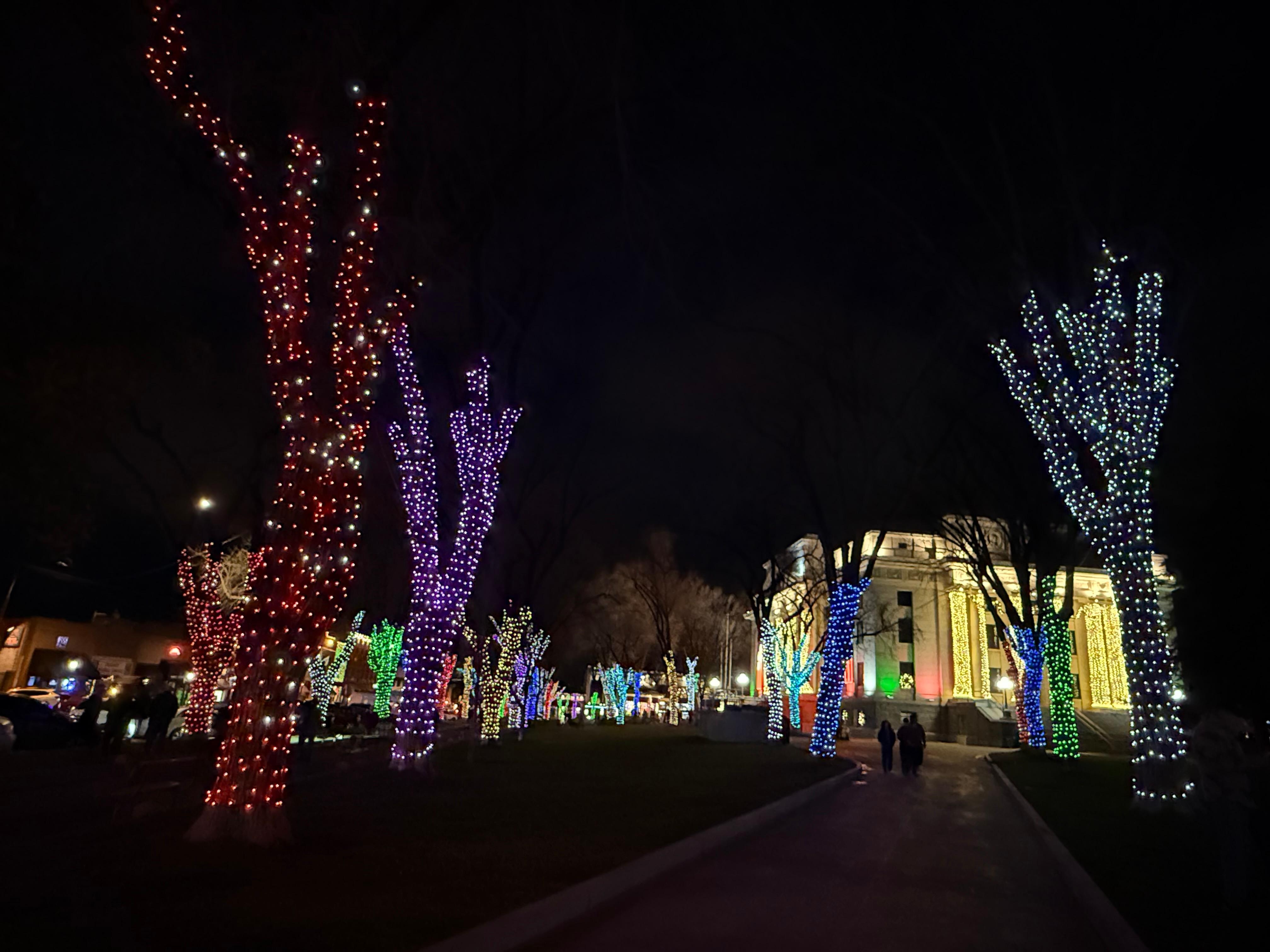 Town square lit up for the holidays