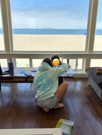 Family time doing crafts and enjoying the view.