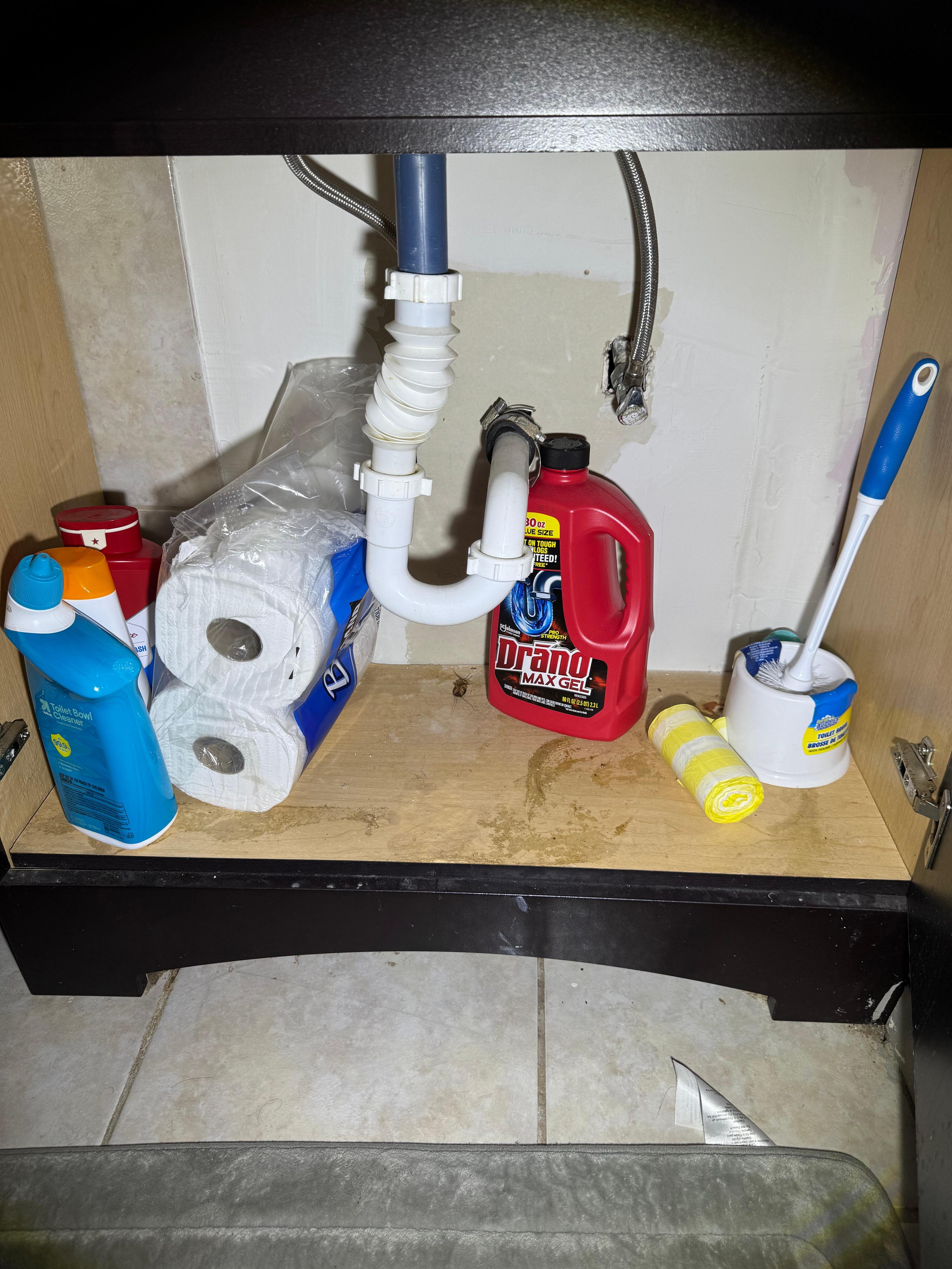 We were told to check under the sink for towels. Its not safe to keep towels that you would use on your body and face by chemicals and cleaning products.