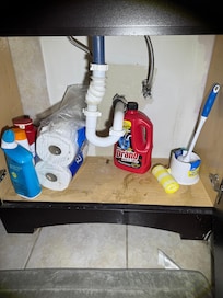 We were told to check under the sink for towels. Its not safe to keep towels that you would use on your body and face by chemicals and cleaning products.