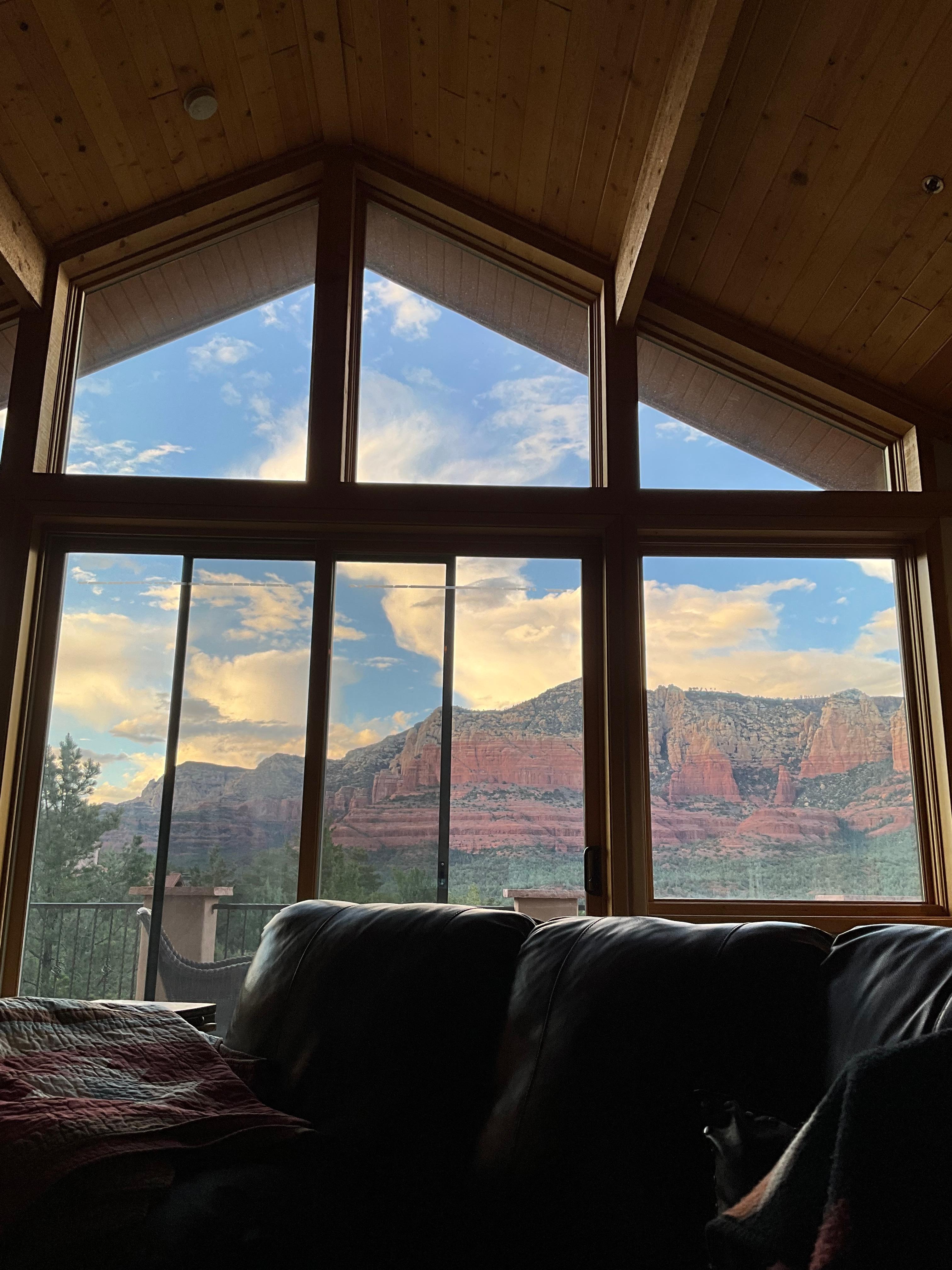 View from reading a book on the living room couch. 