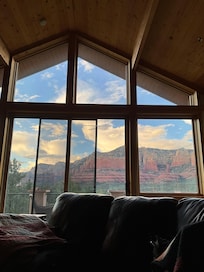 View from reading a book on the living room couch.