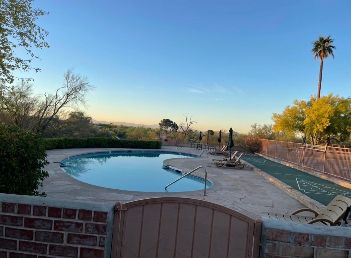The pool and shuffleboard area. 