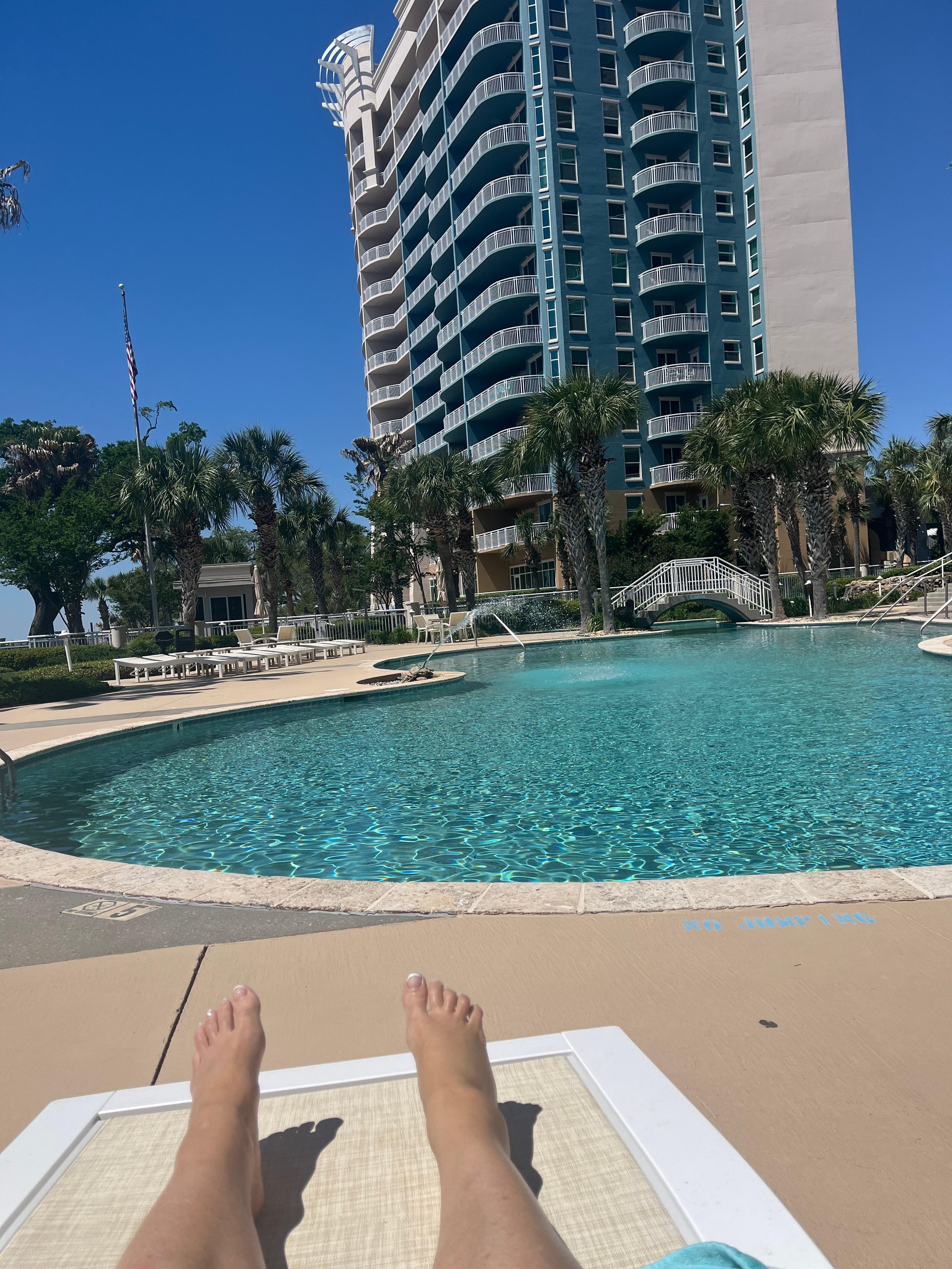 Lounging by the pool.