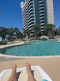 Lounging by the pool.