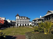 Hotel viewed from beach entrance.