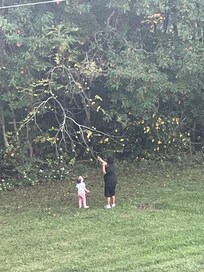 Children playing in the spacious backyard. Picture taken from the balcony.