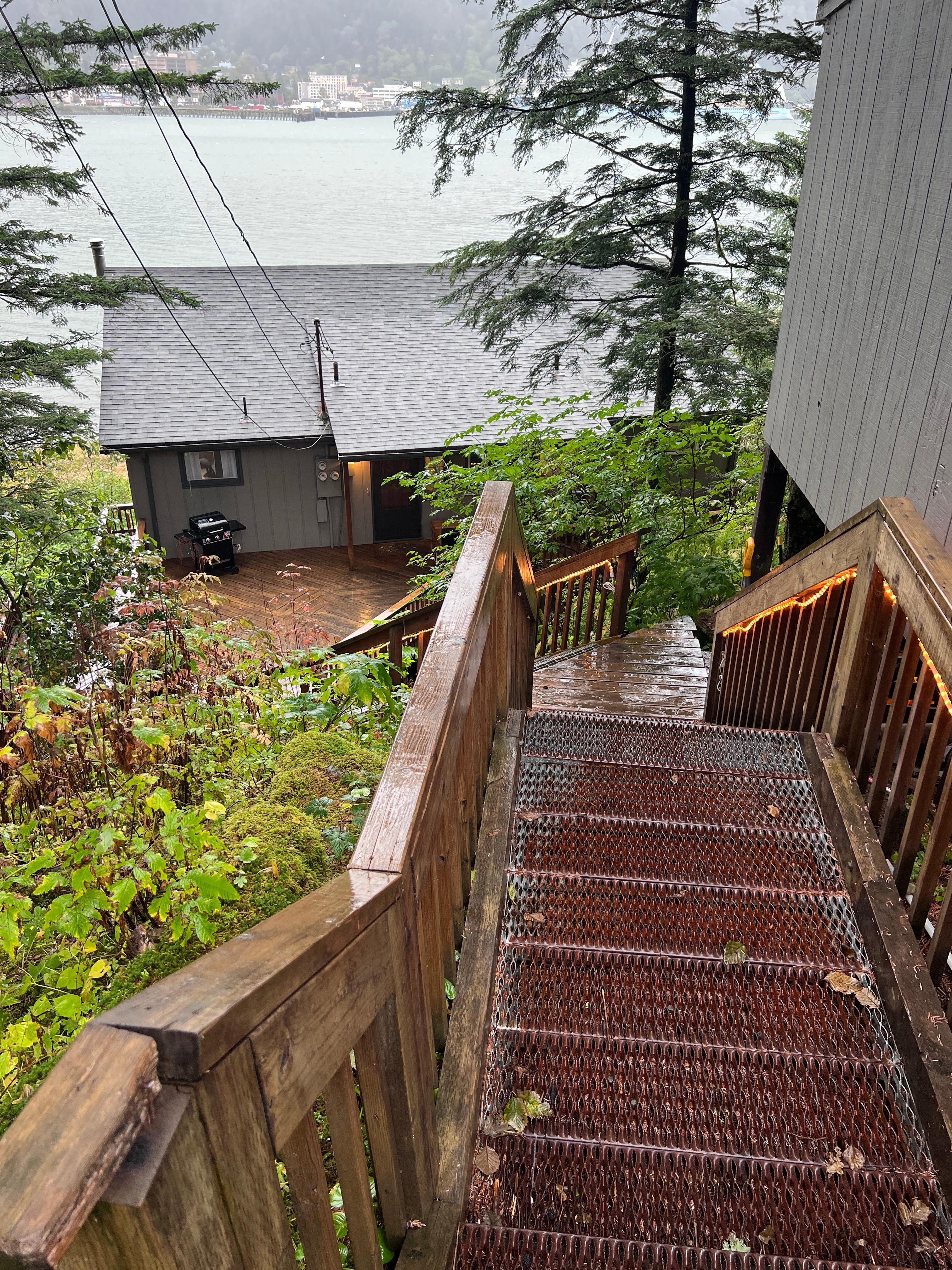 The stairs heading into the house