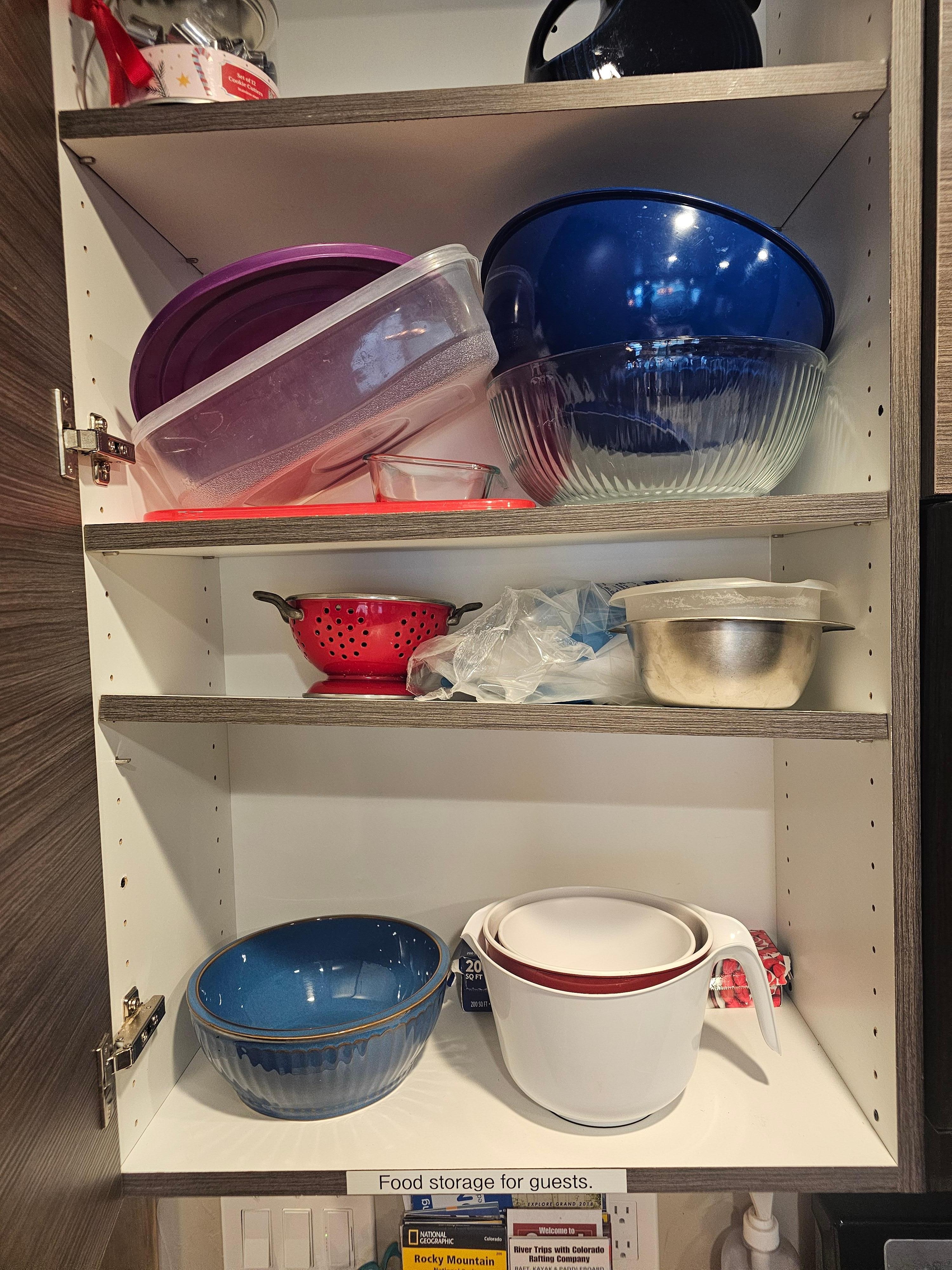 A small shelf label "guest food storage"