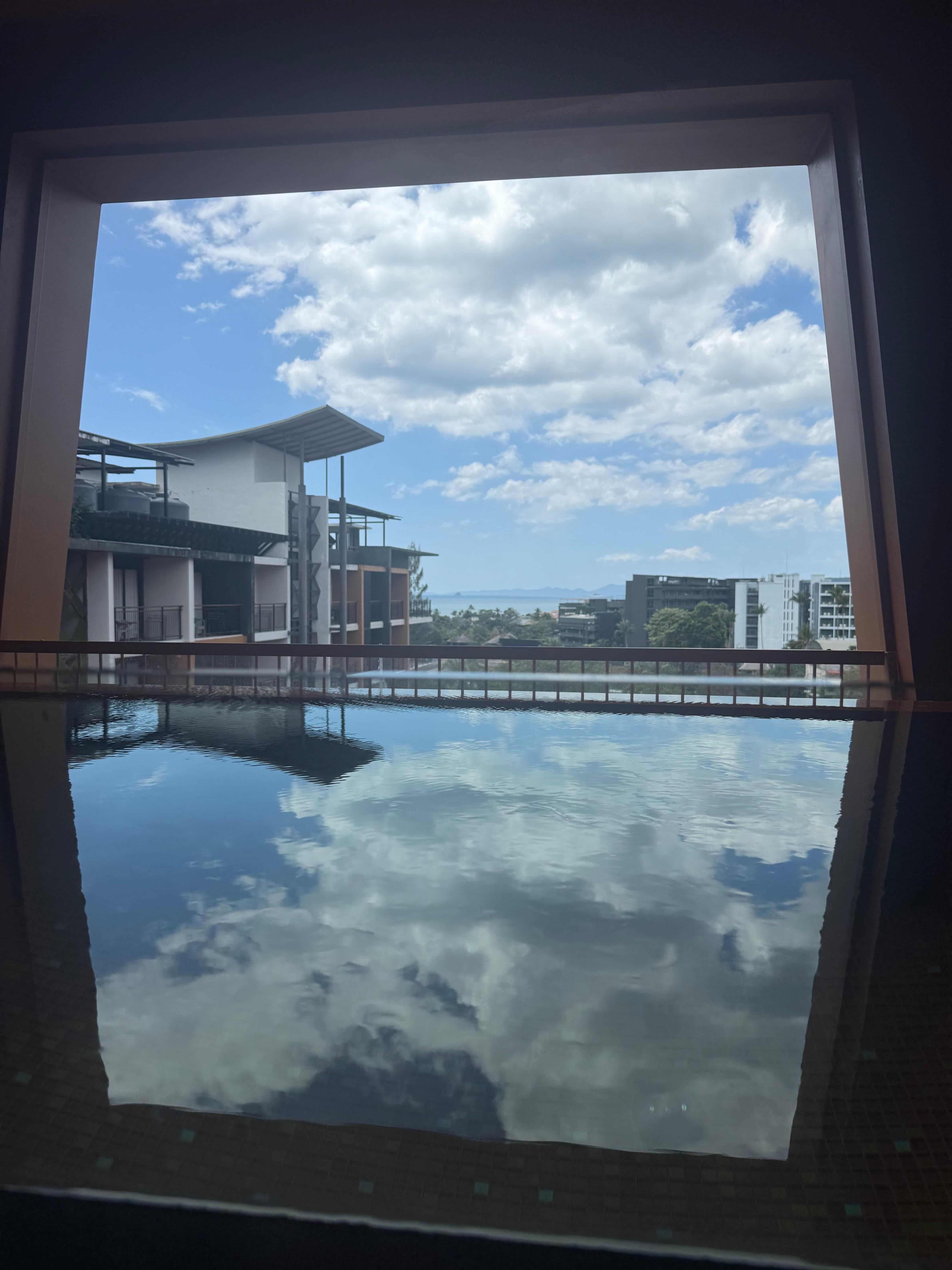 View from our room with pool balcony. 