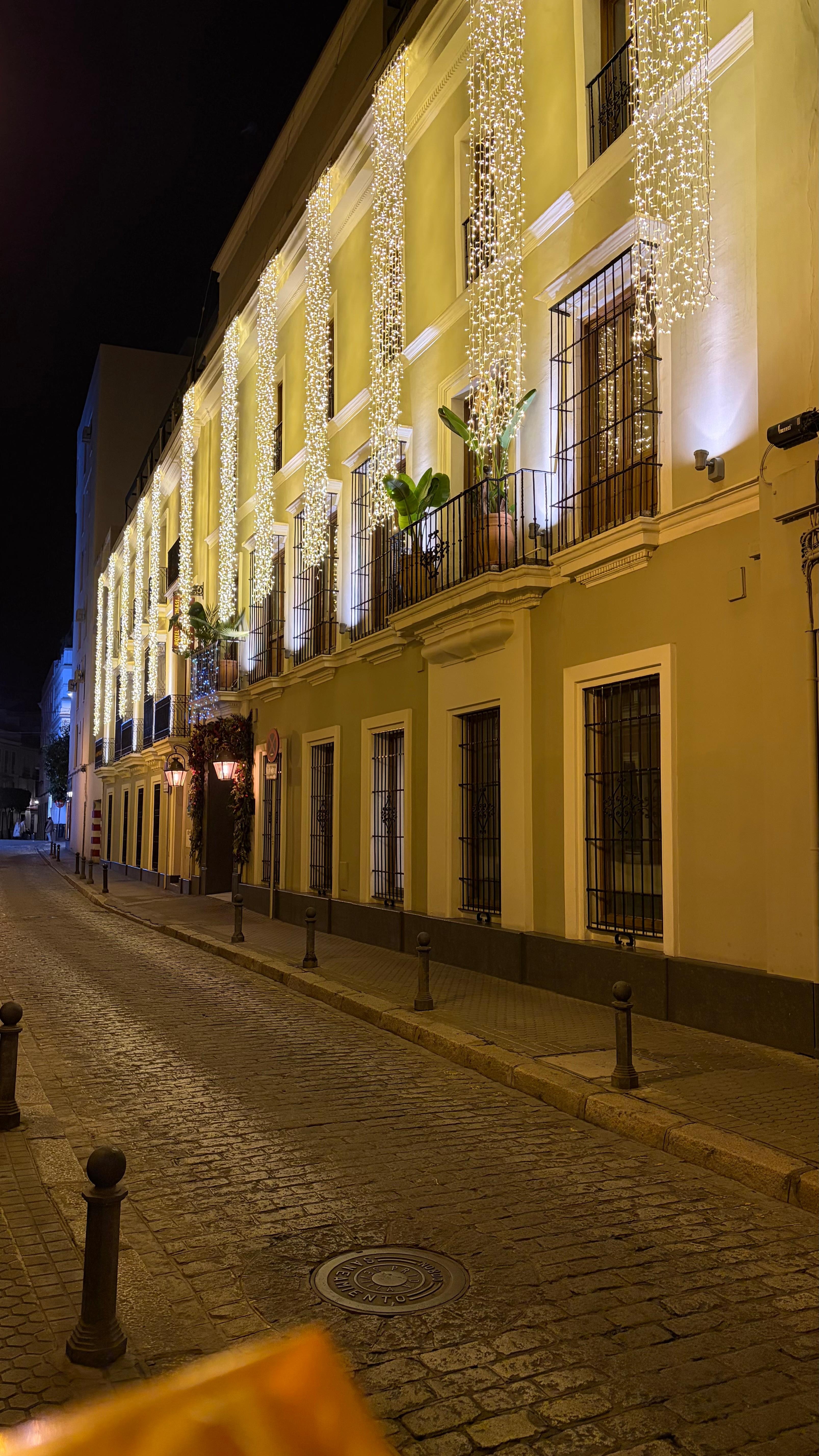Xmas lights facade of hotel