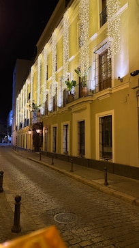 Xmas lights facade of hotel