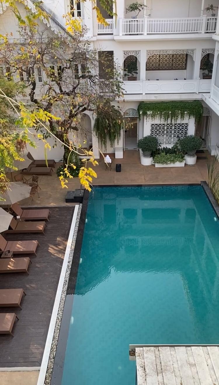 Swimming pool and courtyard view from balcony