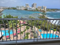 Looking at pool area from balcony