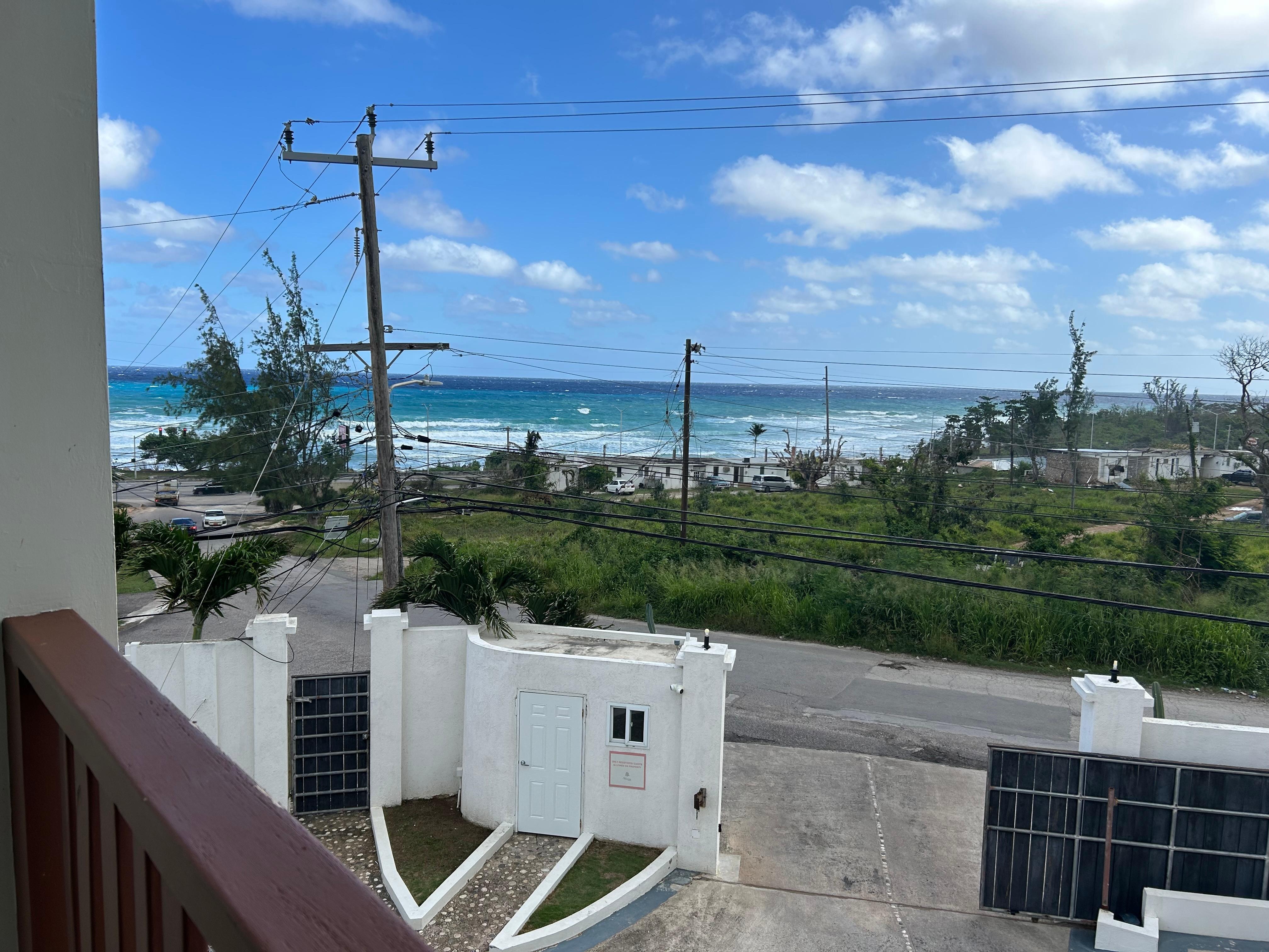 The beach view. But not the beach that you can attend!! You can see this from the bed in the master bedroom. It was beautiful to wake up to!!