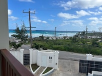 The beach view. But not the beach that you can attend!! You can see this from the bed in the master bedroom. It was beautiful to wake up to!!