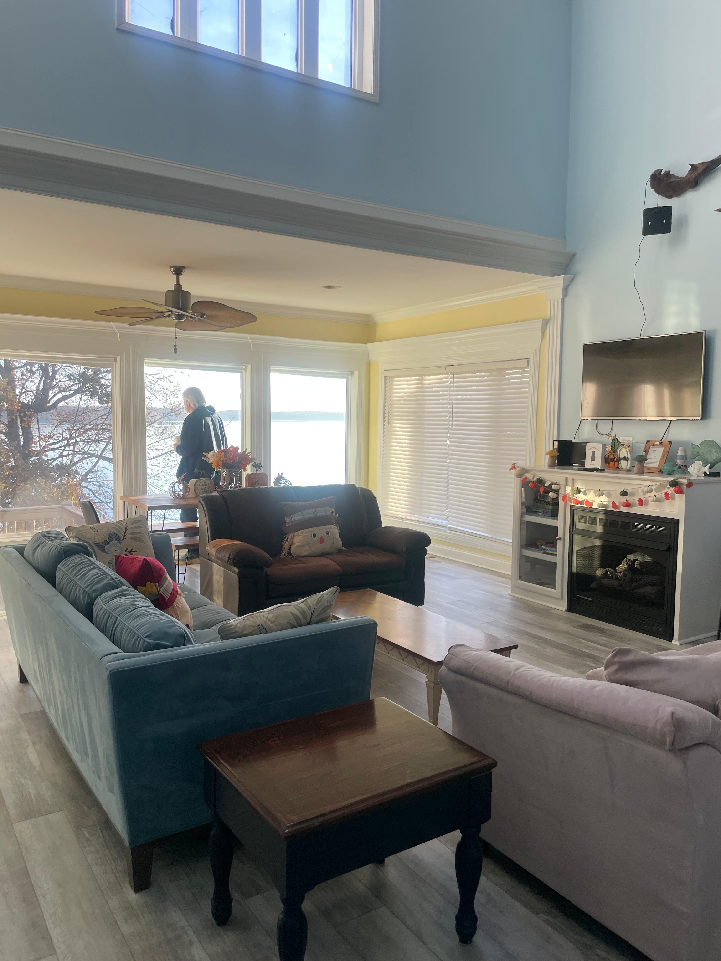 Living and dining room. Lots of seating.