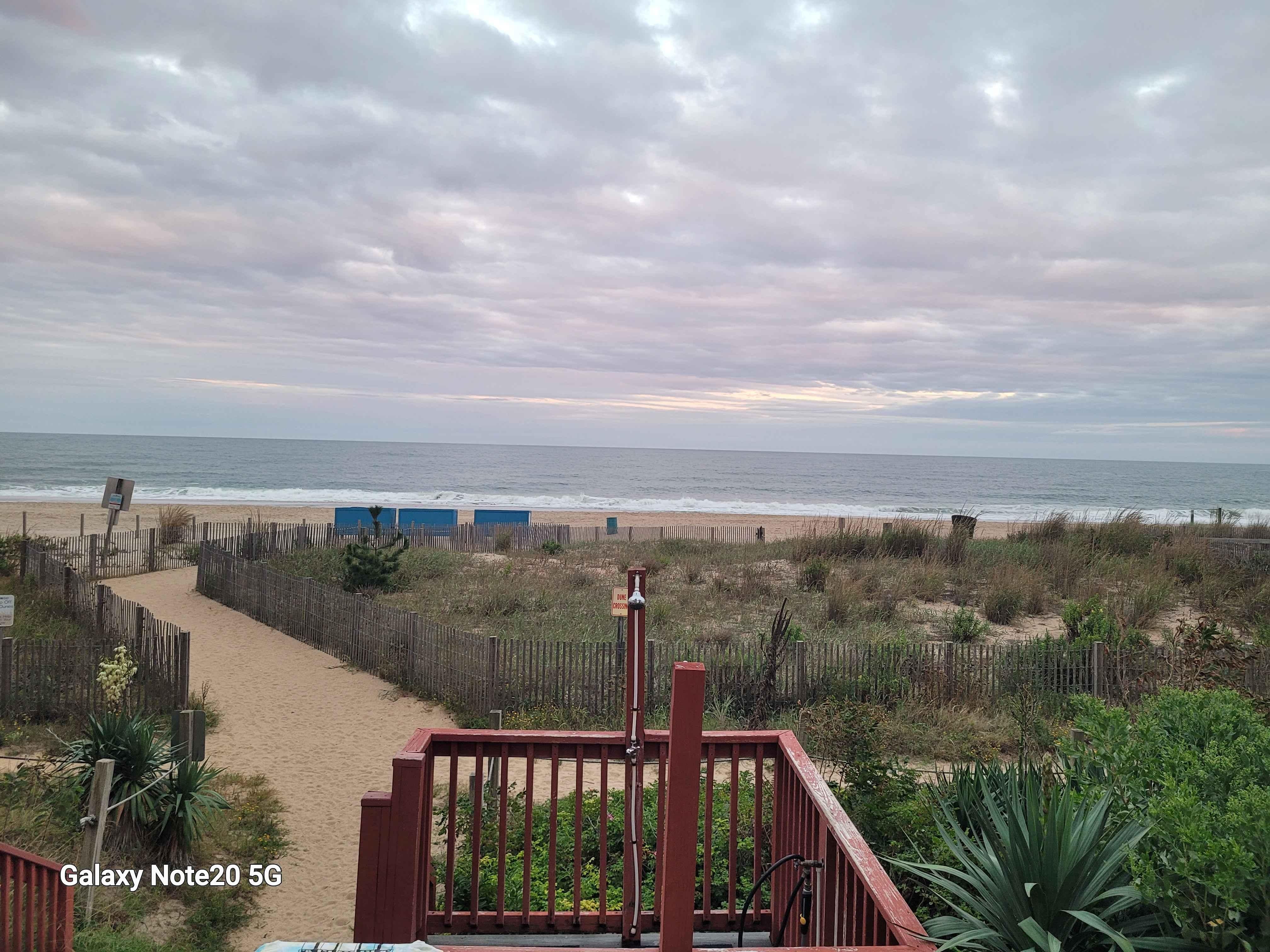 Off the deck in the back of the building