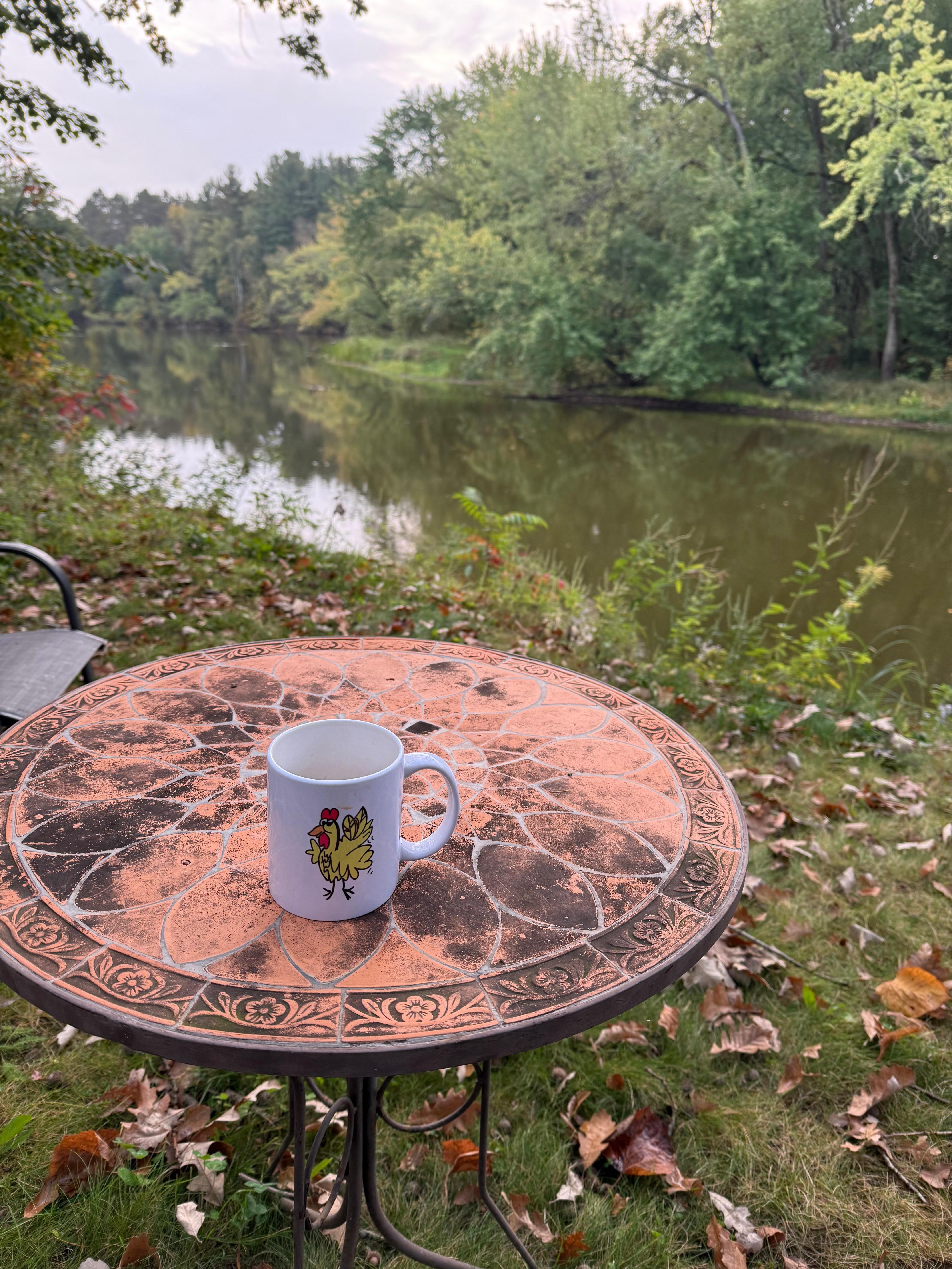 Morning coffee by the water. 