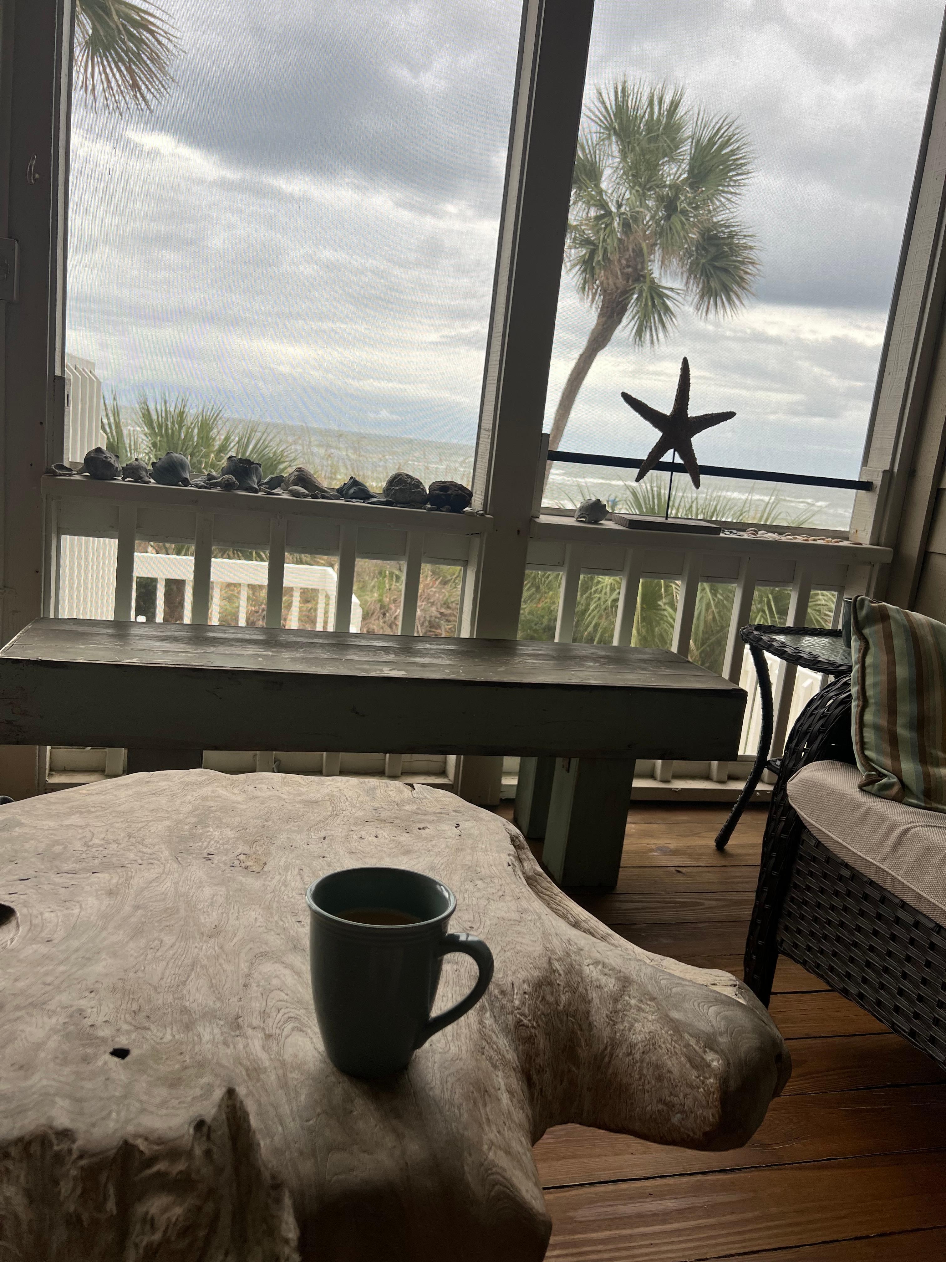 Coffee on the screened porch