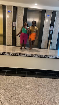 Mirror photo outside our elevator on the 17th floor