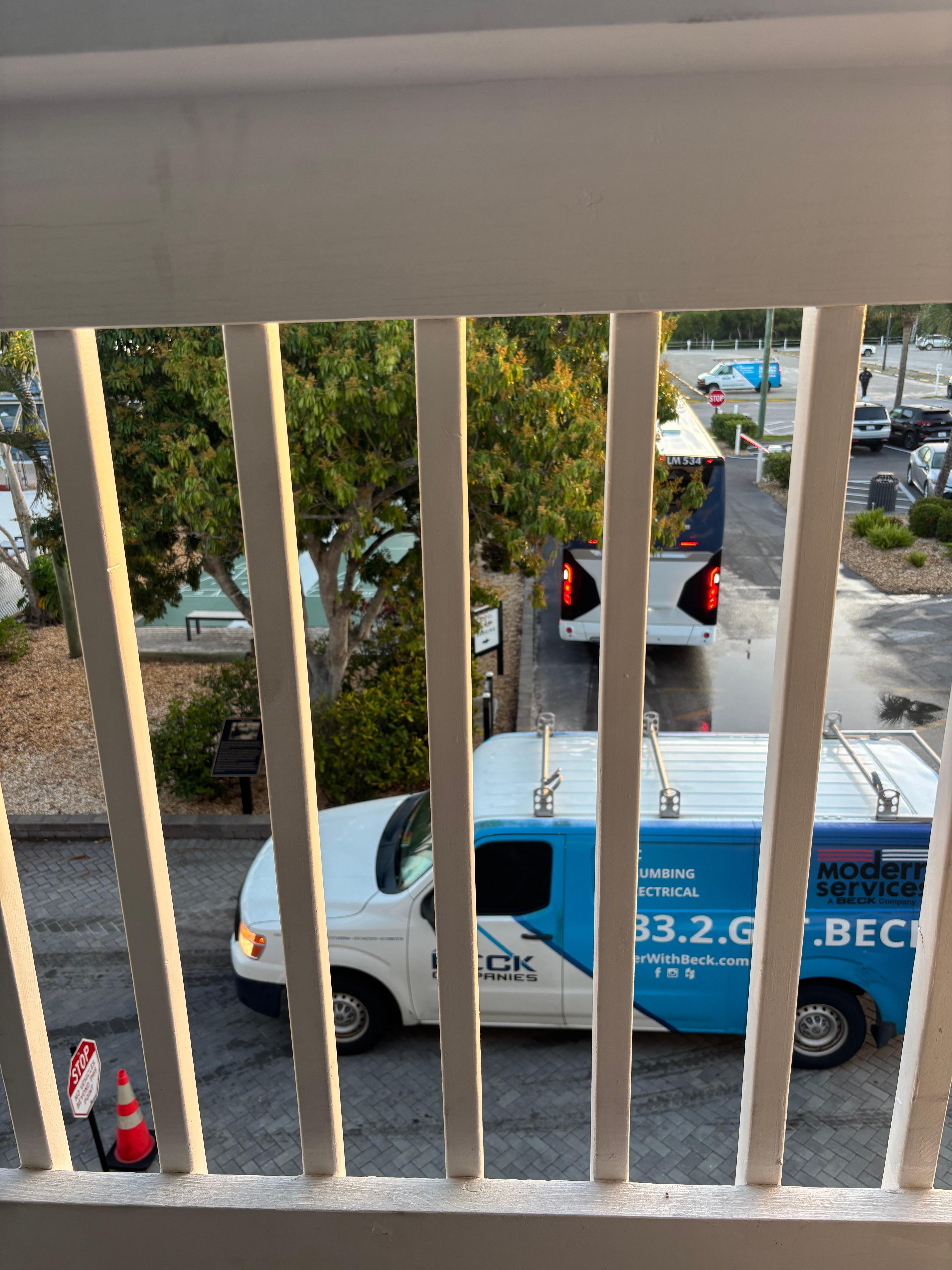 Balcony view of parking lot 