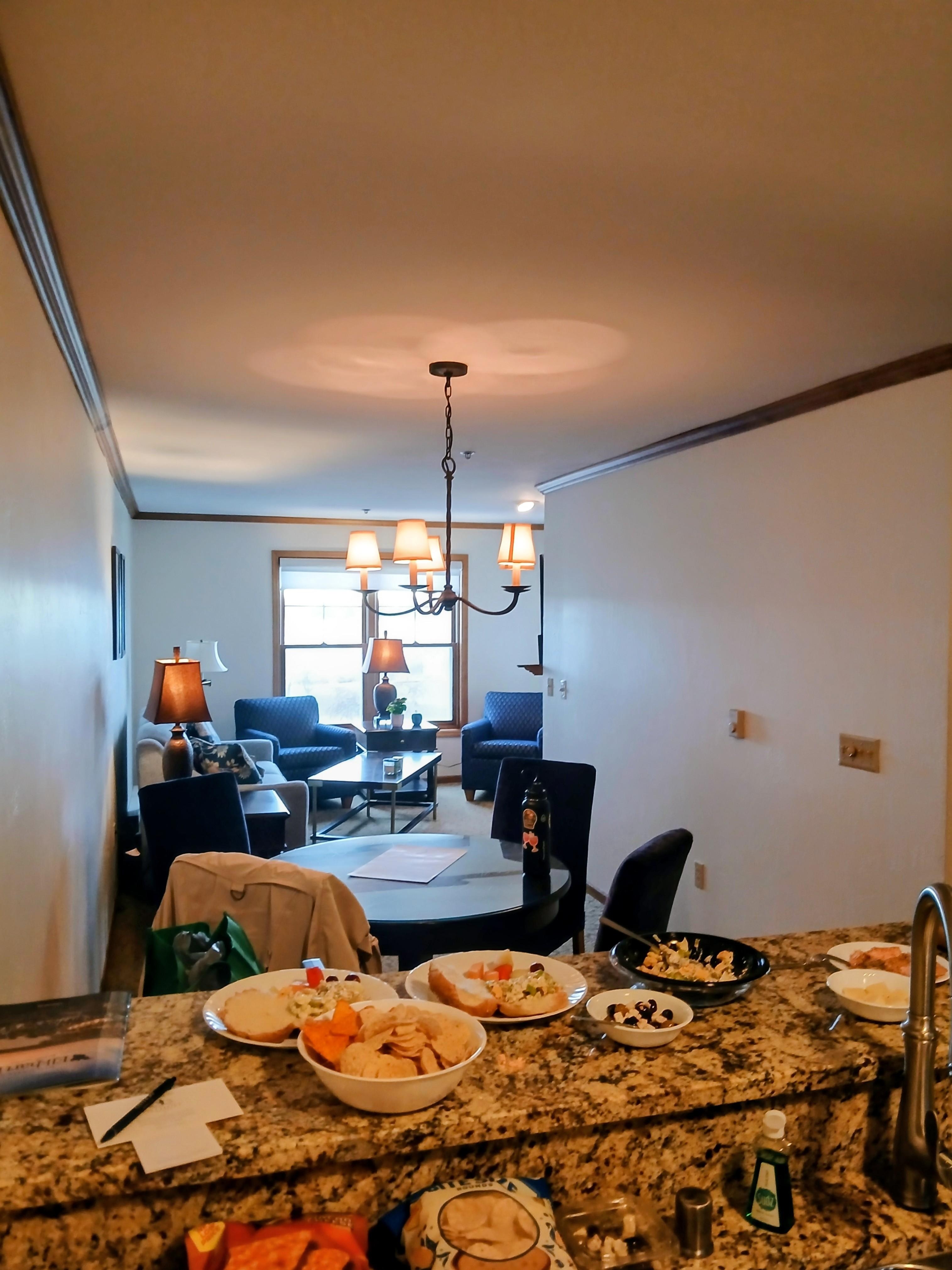 2 bedroom suite kitchenette with snacks; was great to roast some garlic in the oven!