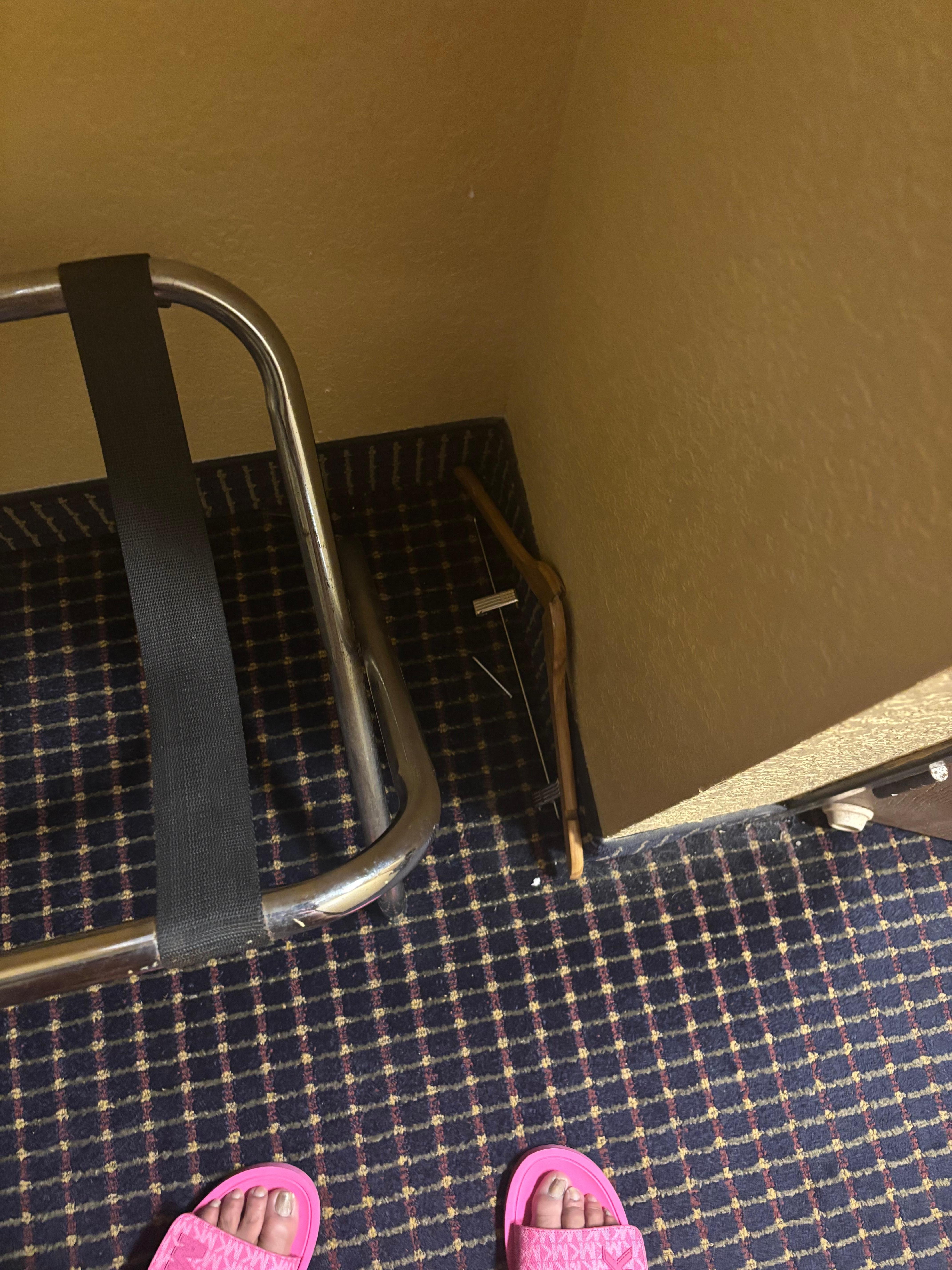 Broken hanger in closet on floor when entering room, should have been removed by cleaners