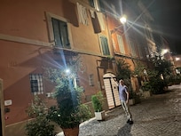 In front of the apartment, complete with the clothesline :)
