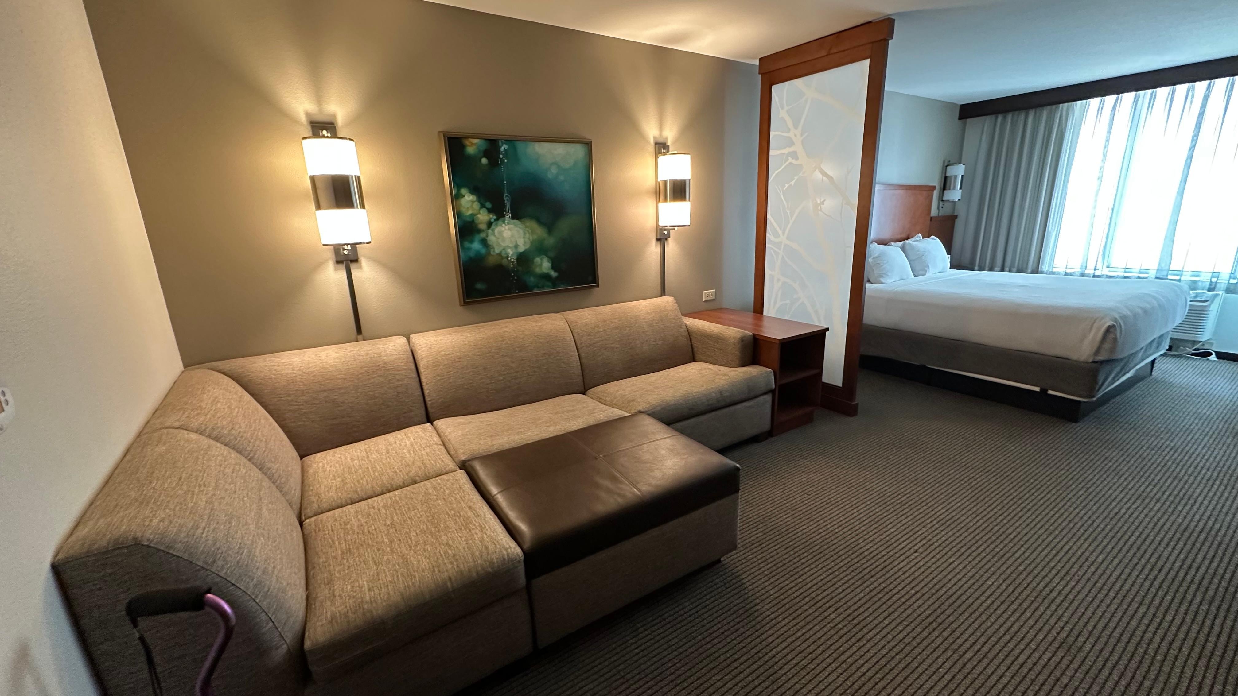 Spacious room with seating area. 