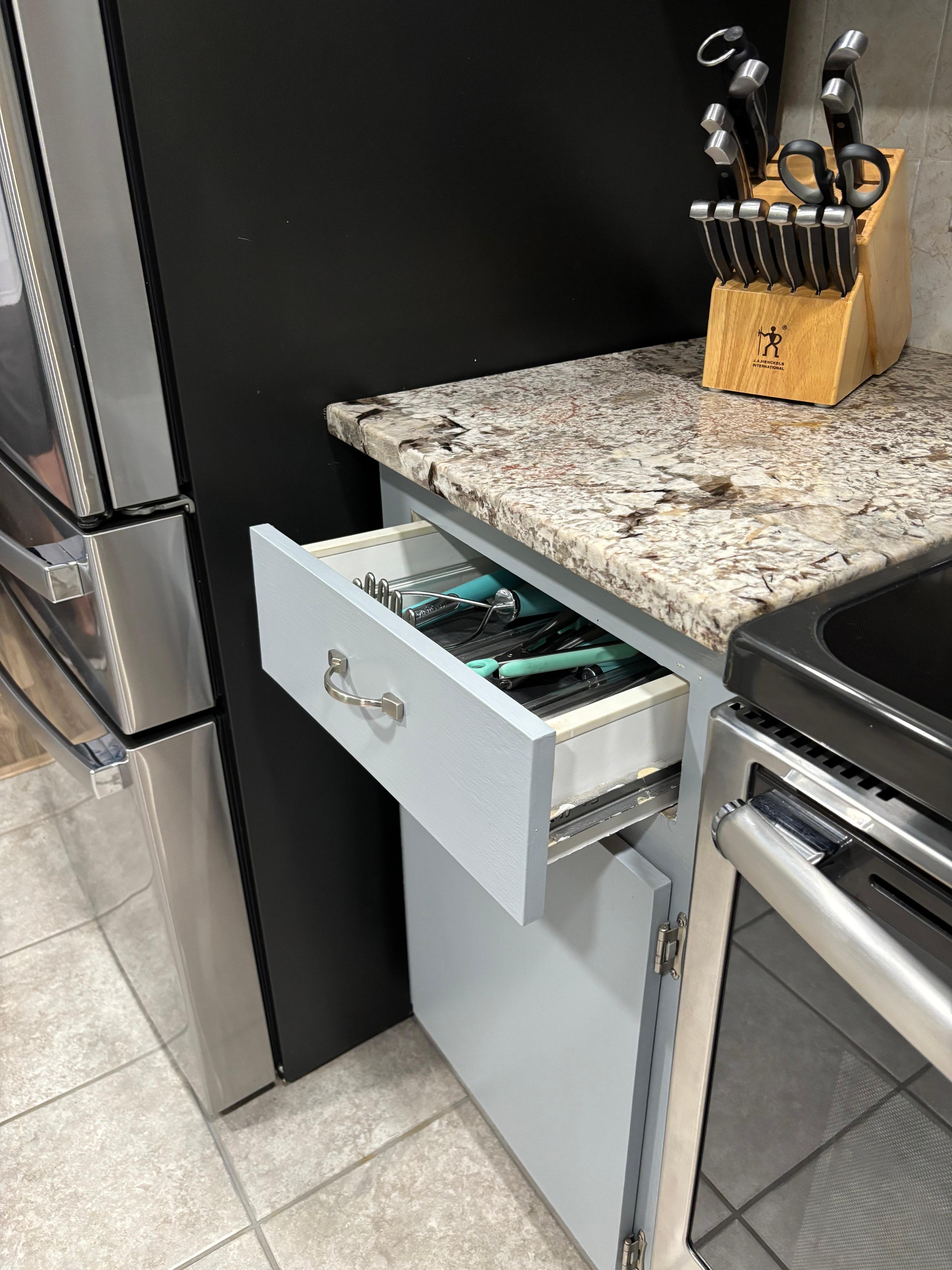 Broken drawer in kitchen. 