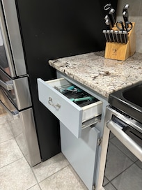 Broken drawer in kitchen.