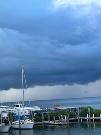 View from our balcony to the horizon with a far away storm forming.