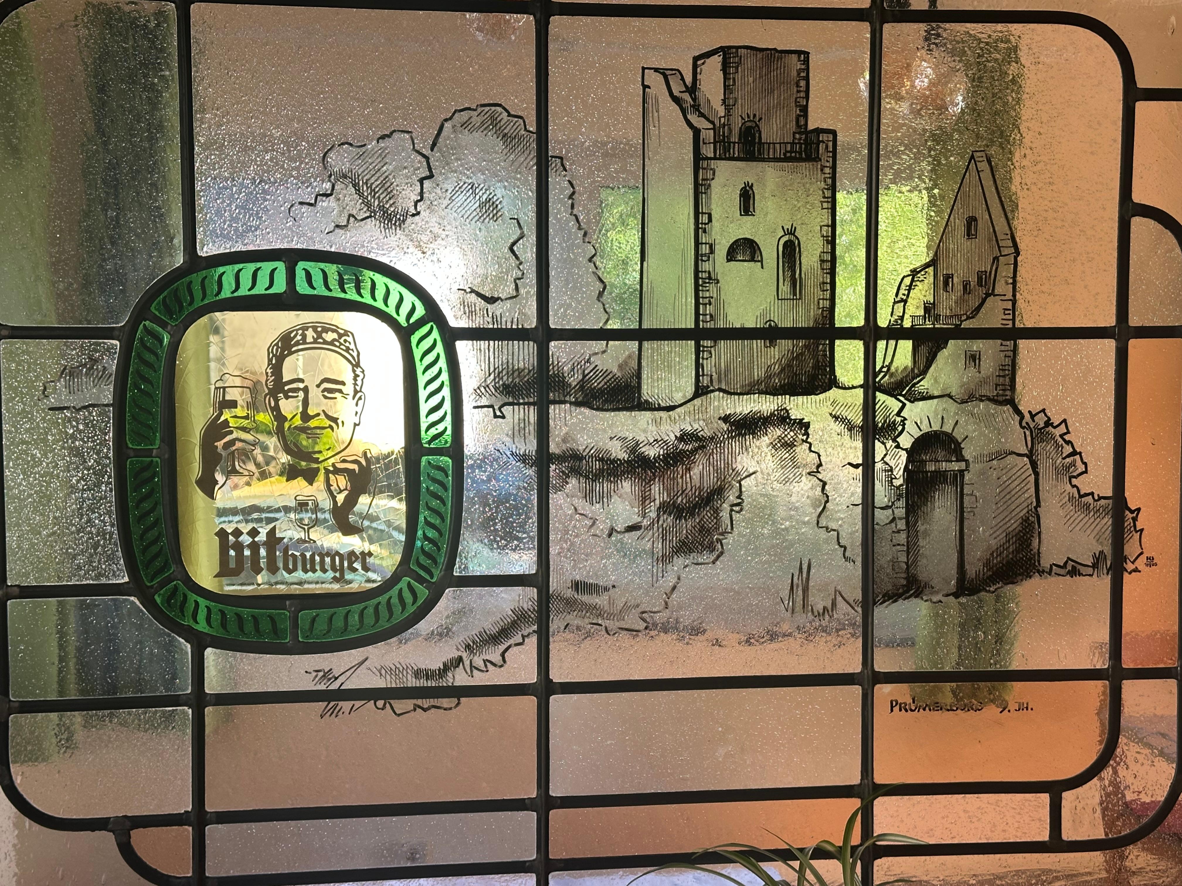 Interior stained glass in the bar area