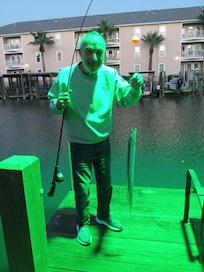 Night fishing on dock