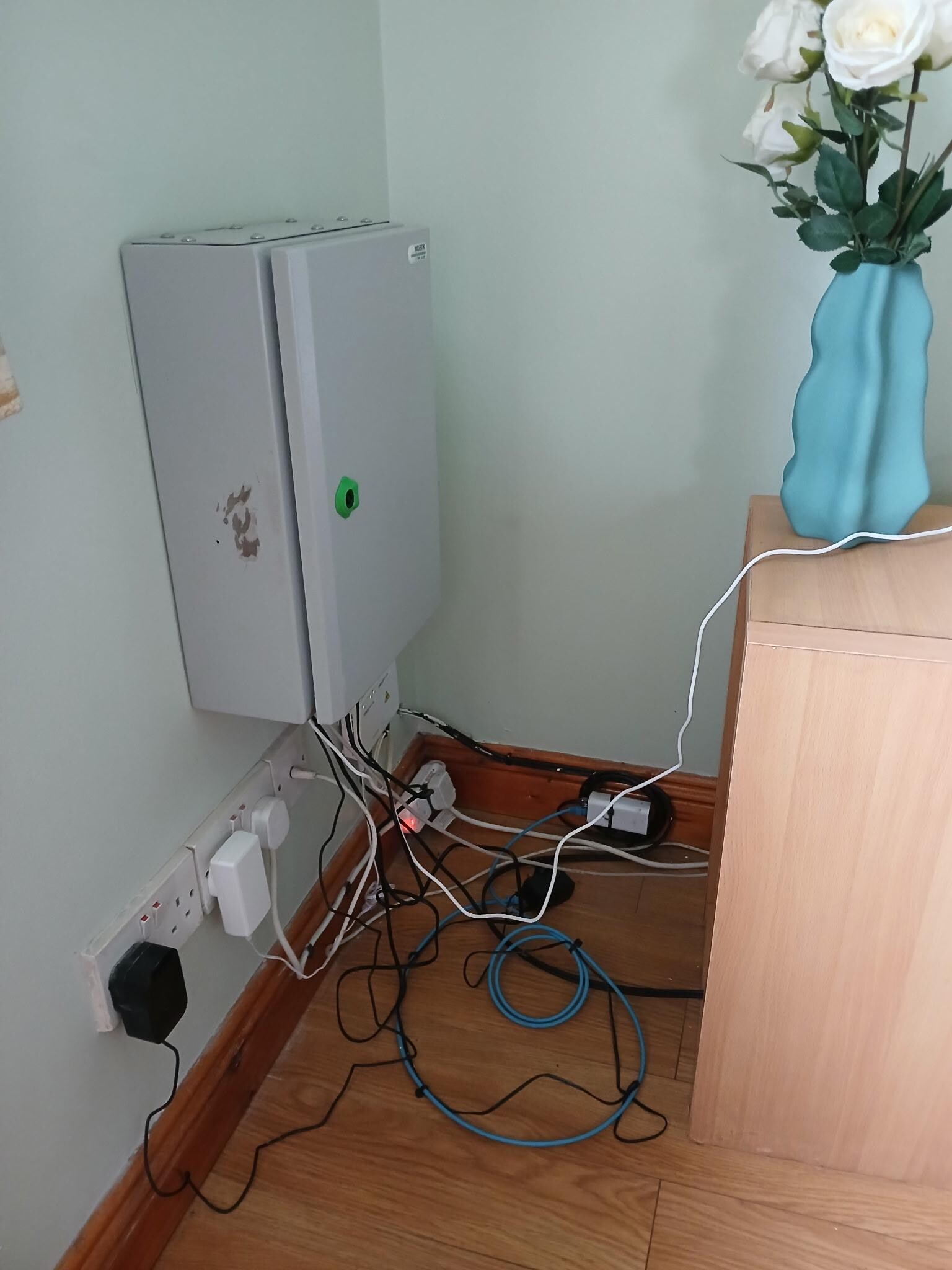 Exposed wires in dining room