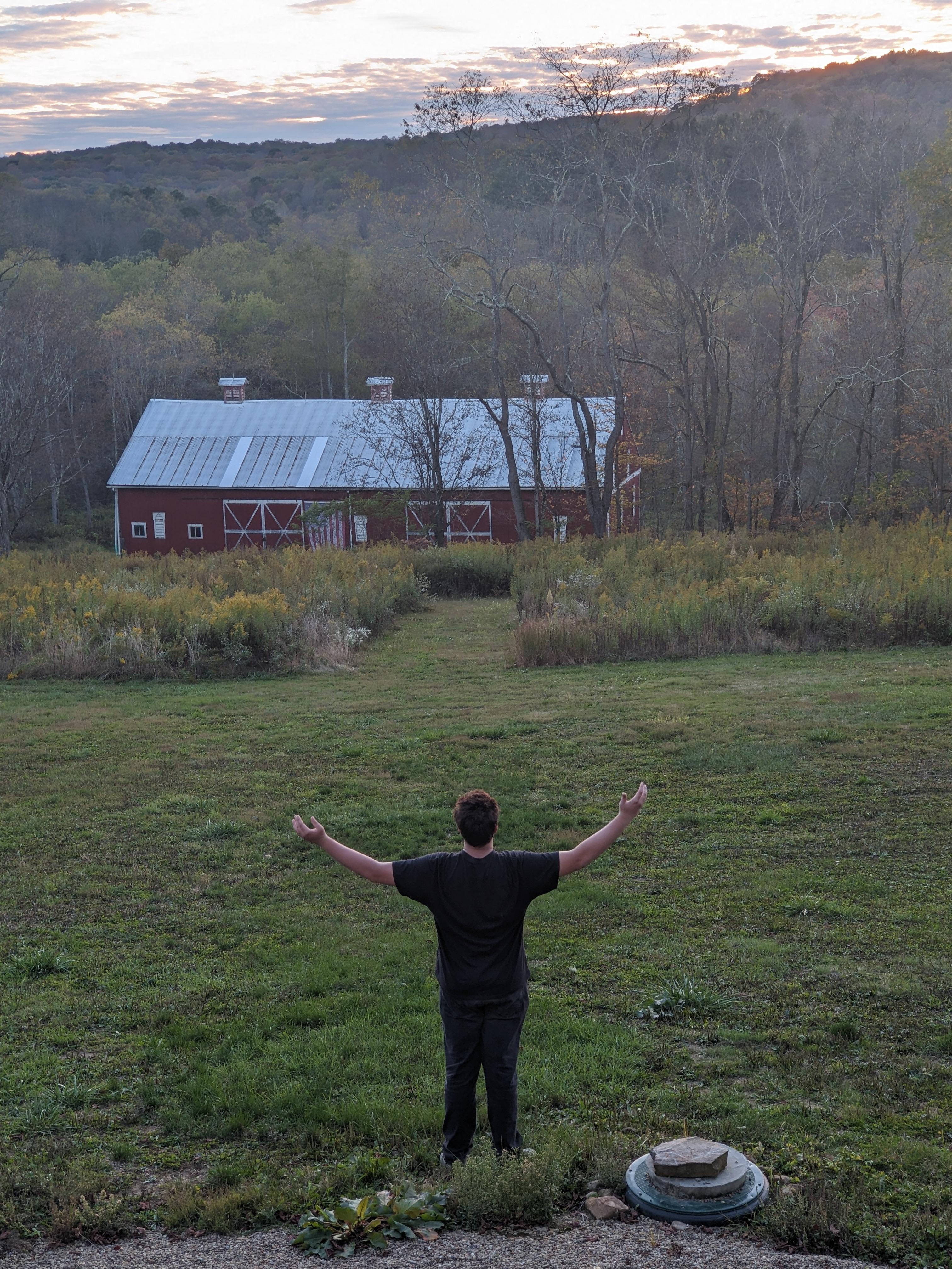 Sunset over barn, from deck