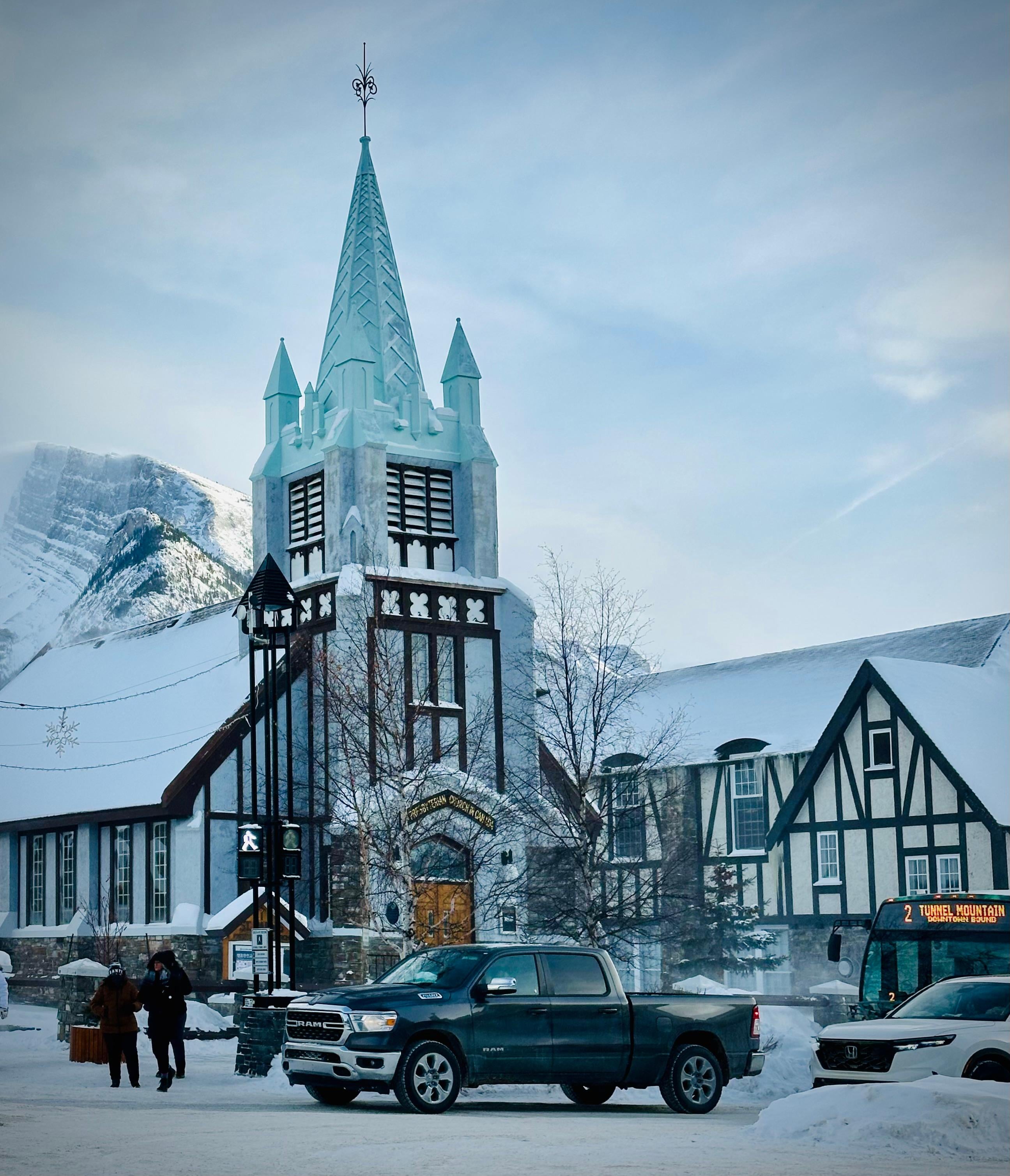 The church on Banff Avenue. 