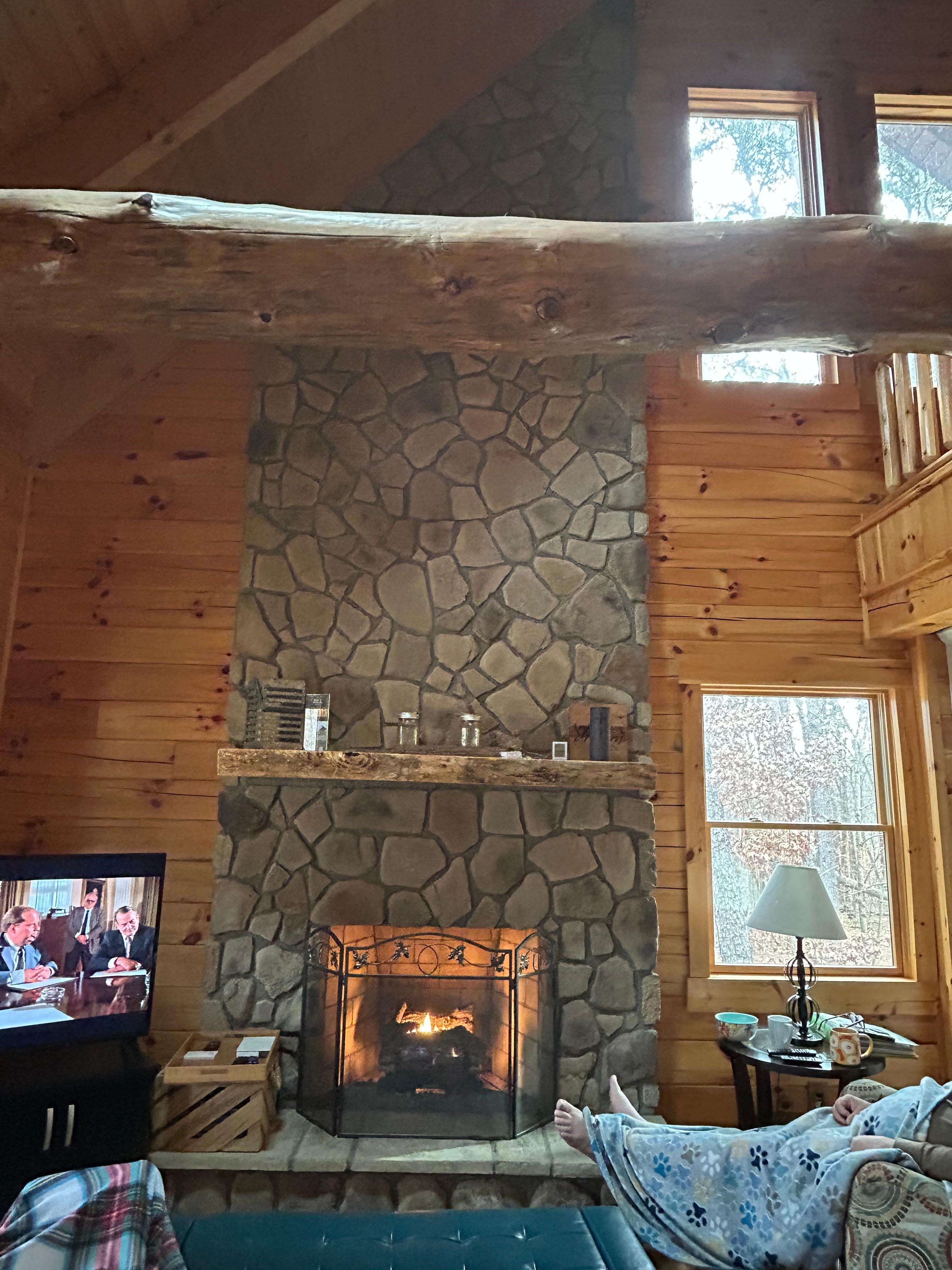 Beautiful stone fireplace! 