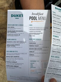 Dukes pool menu, you can order off regular menu