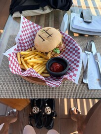 Classic cheeseburger and fries to complete pool day