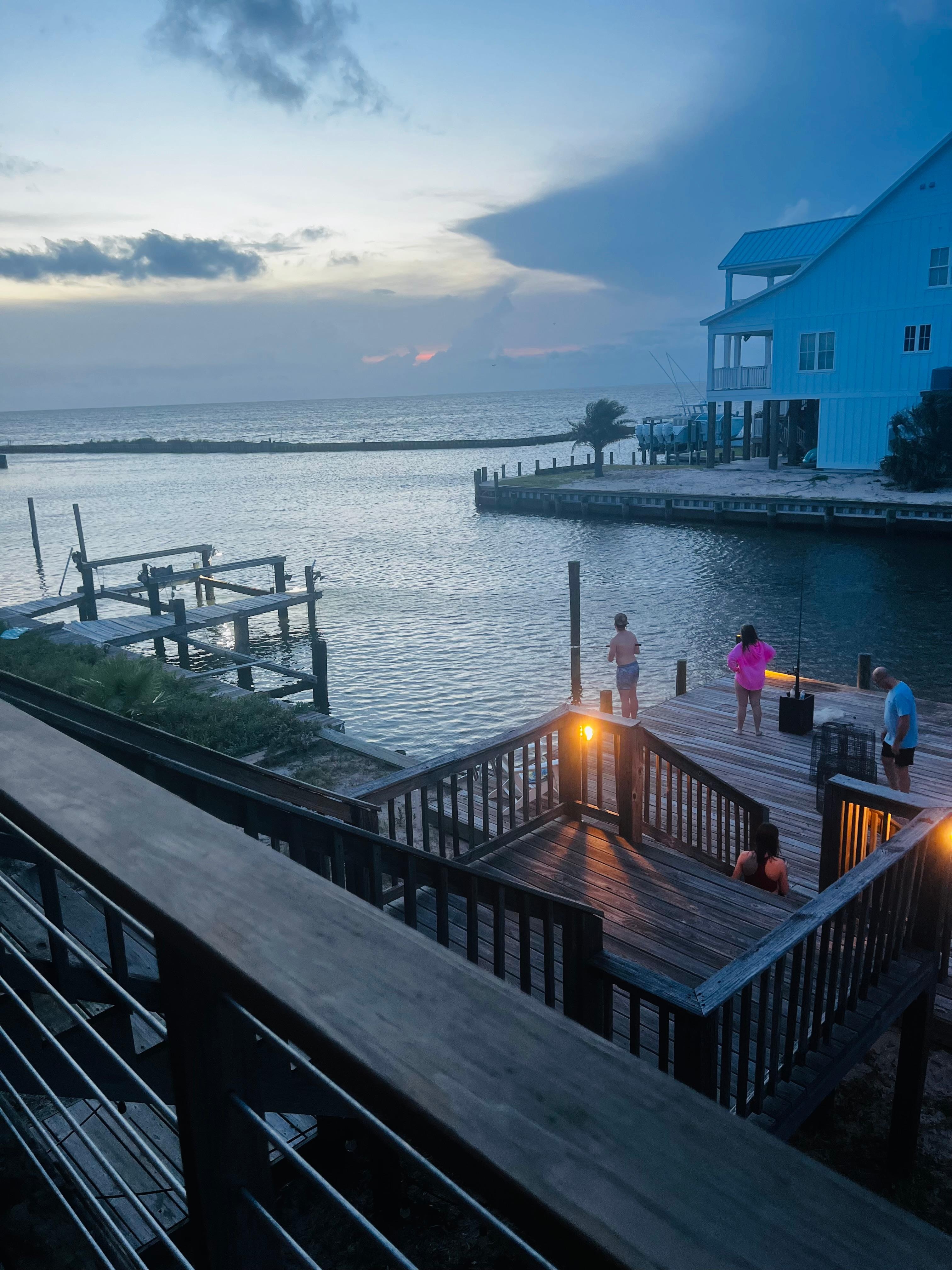 Night fishing from the dock. 