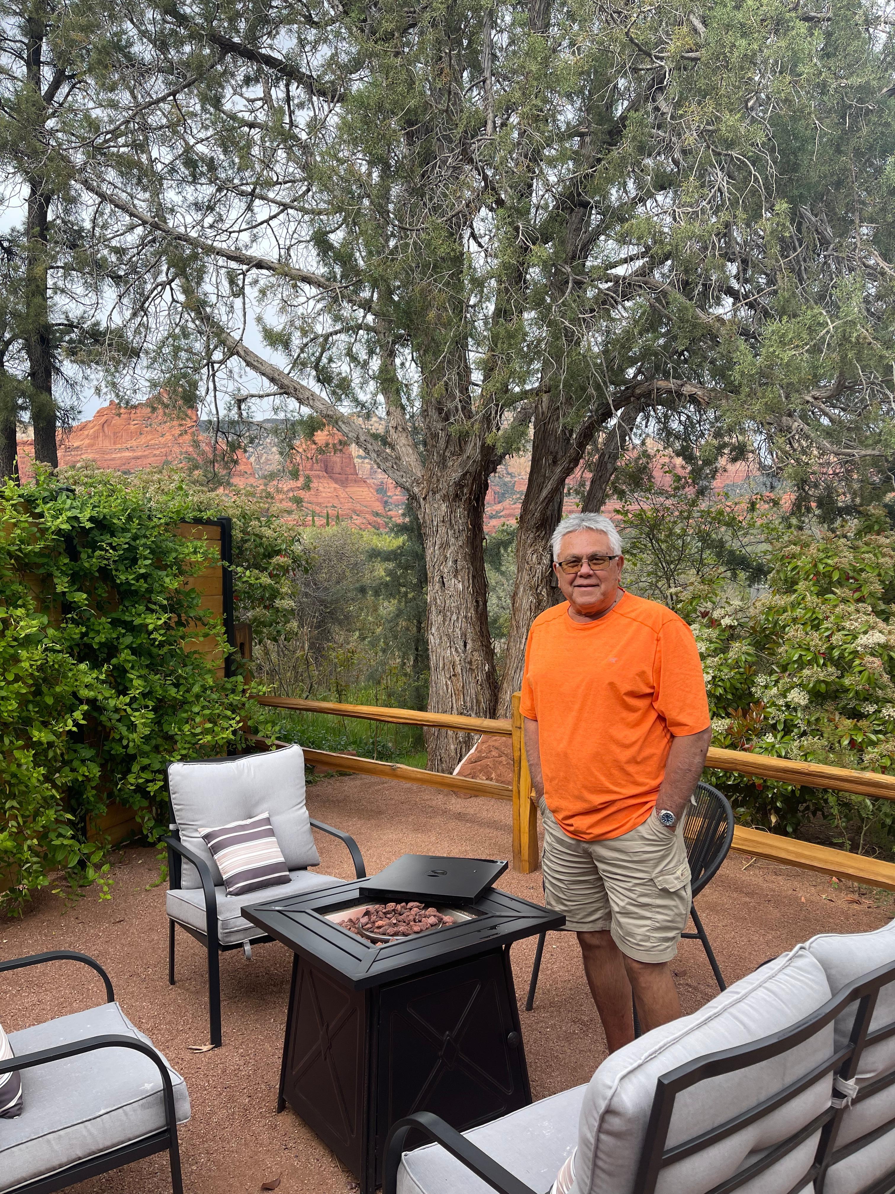 Back patio by fire pit with red rock  views.
