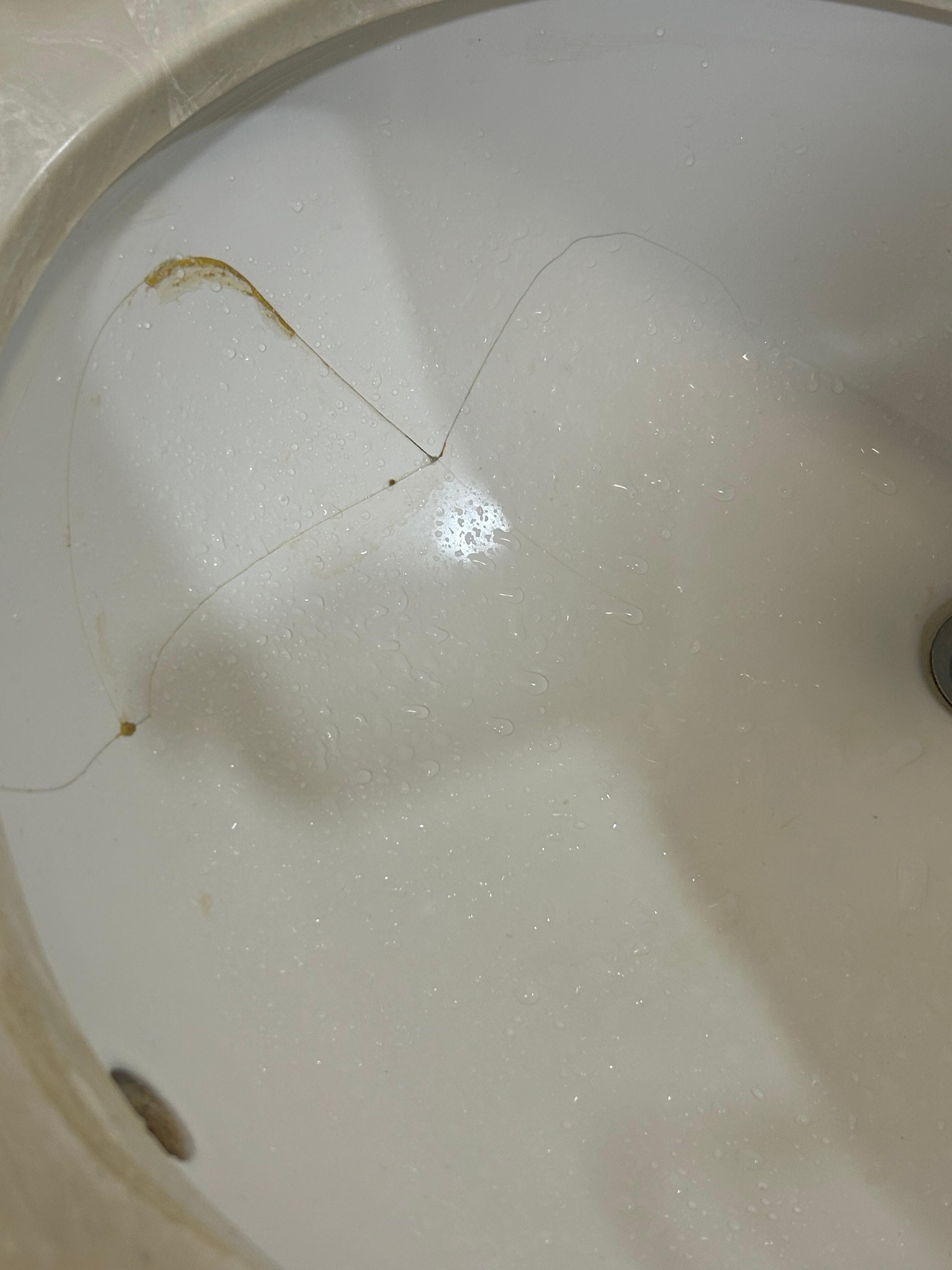 Cracked basin with some type of filler