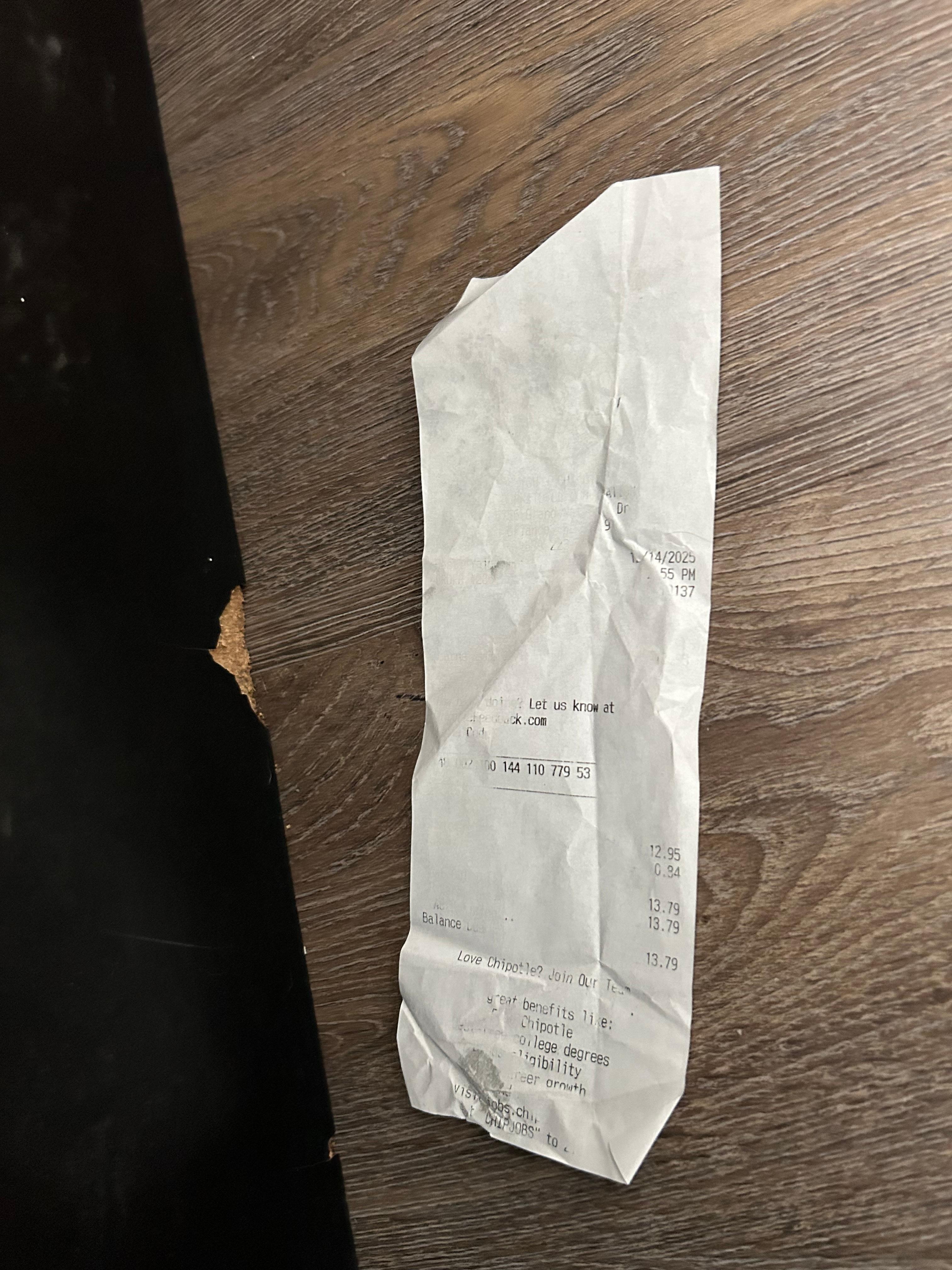 I was here 1/16/25 - there shouldn’t be a receipt from 12/25/25