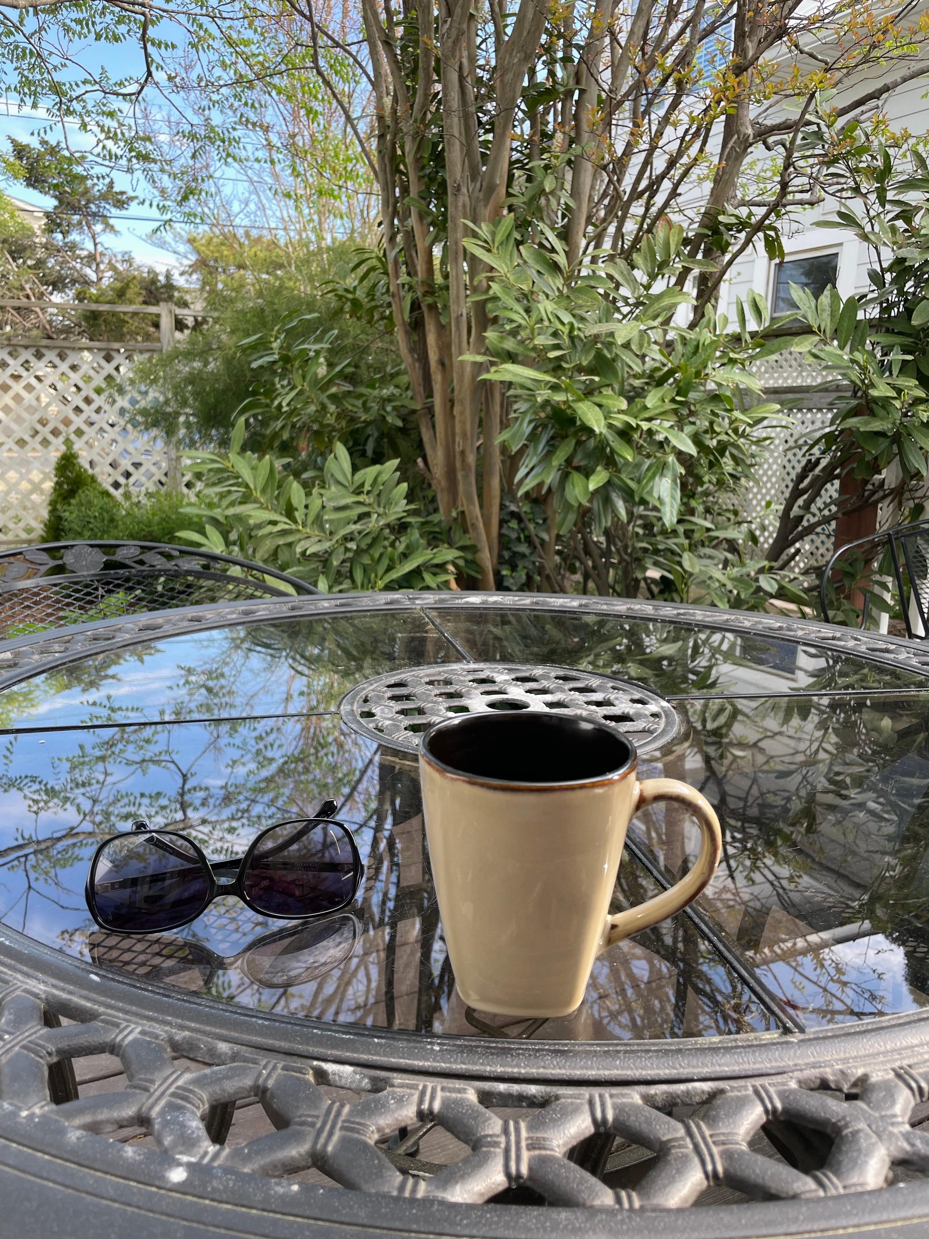 Coffee on the deck.
