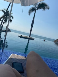 Shaded loungers in the pool.