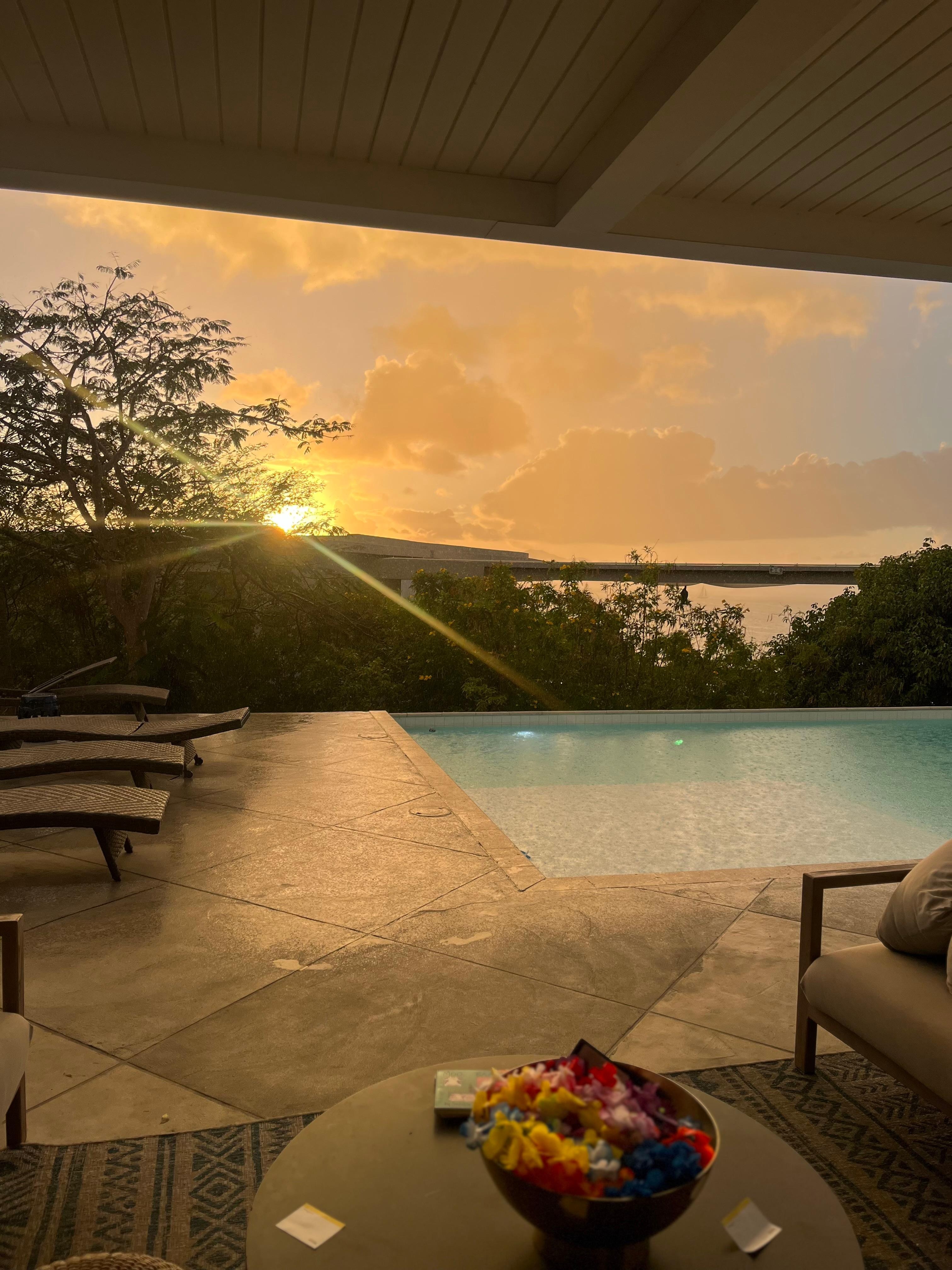 Pool deck at sunset